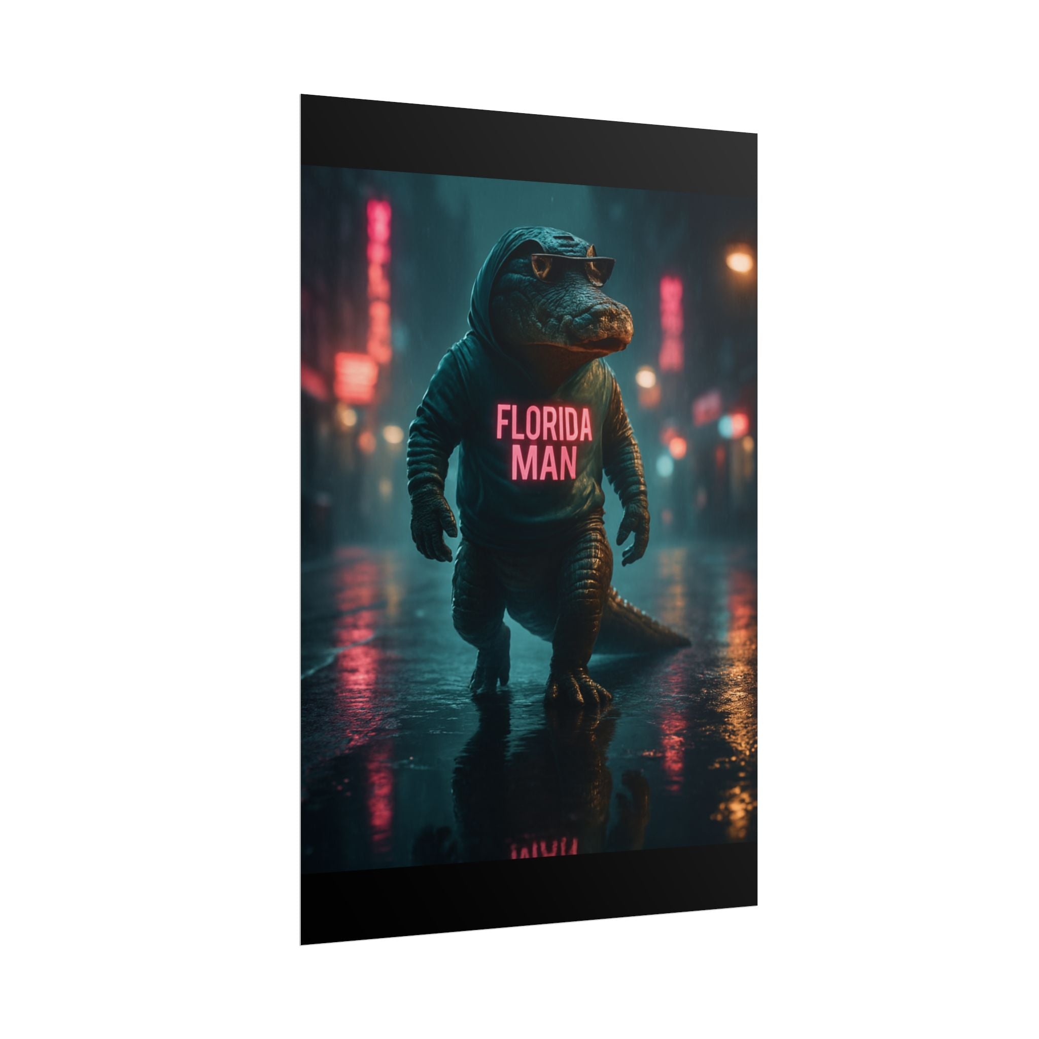 Rolled Posters - Florida Man Gaming Alligator Cyberpunk 3D Render