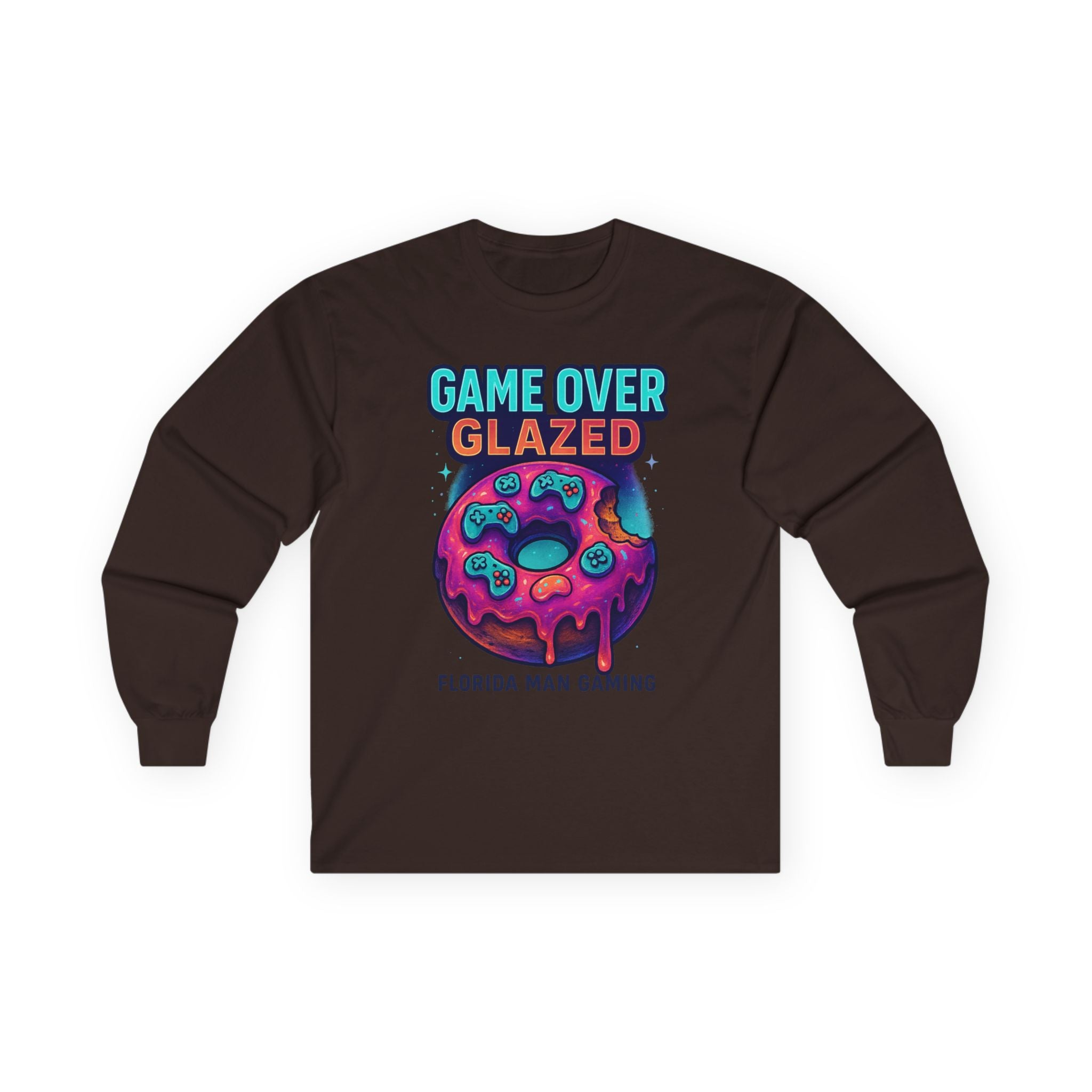 Game Over Glazed Gaming Long Sleeve Tee, Gamer Shirt, Unisex Cotton Tee, Video Game Gift, Retro Gaming Apparel, Fun Gift for Gamers