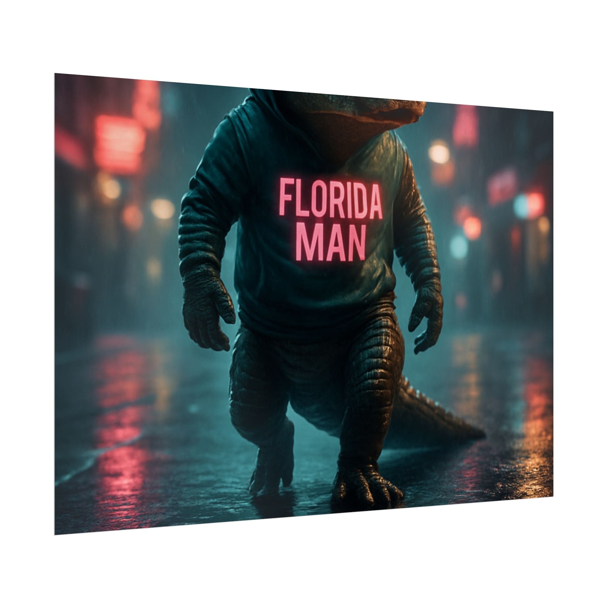 Rolled Posters - Florida Man Gaming Alligator Cyberpunk 3D Render