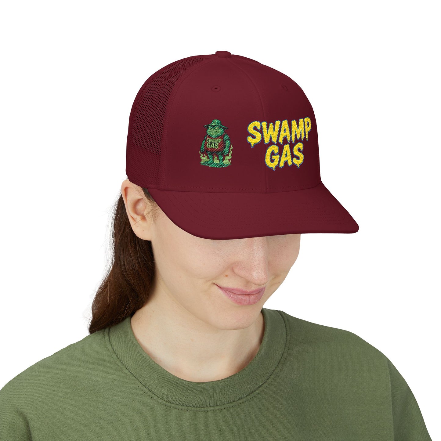 Swamp Gas Snapback Trucker Cap, Fun Summer Hat, Casual Outdoor Cap, Unique Gift for Him/Her, Festival Headwear, Retro Style Cap