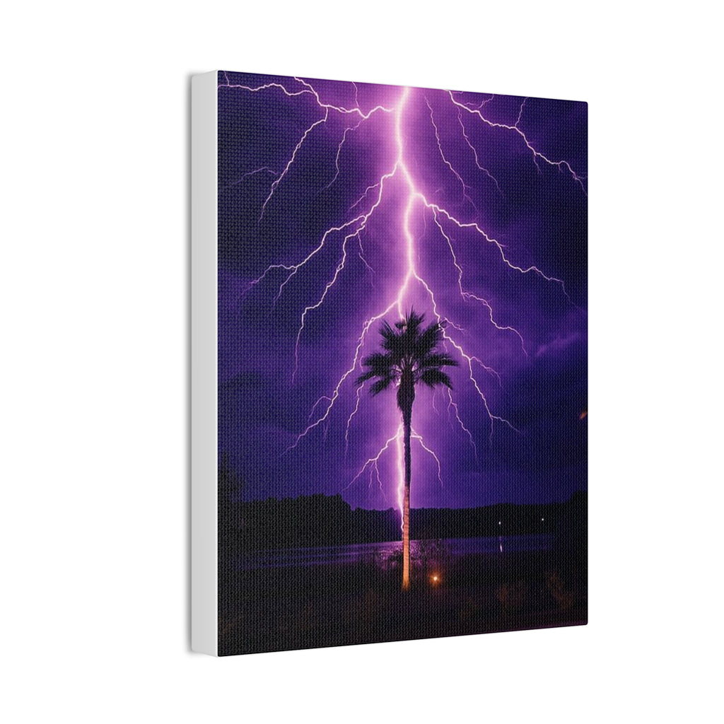 Purple Lightning Palm Tree Canvas Wall Art — Storm Photography Stretched Canvas