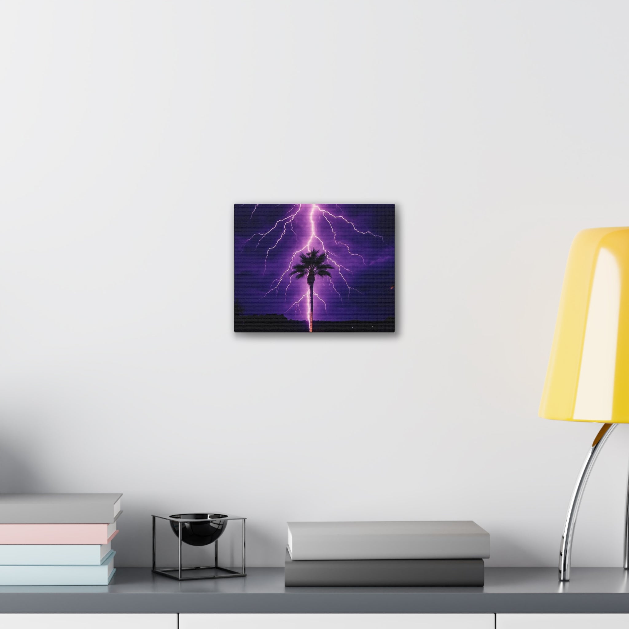 Purple Lightning Palm Tree Canvas Wall Art — Storm Photography Stretched Canvas