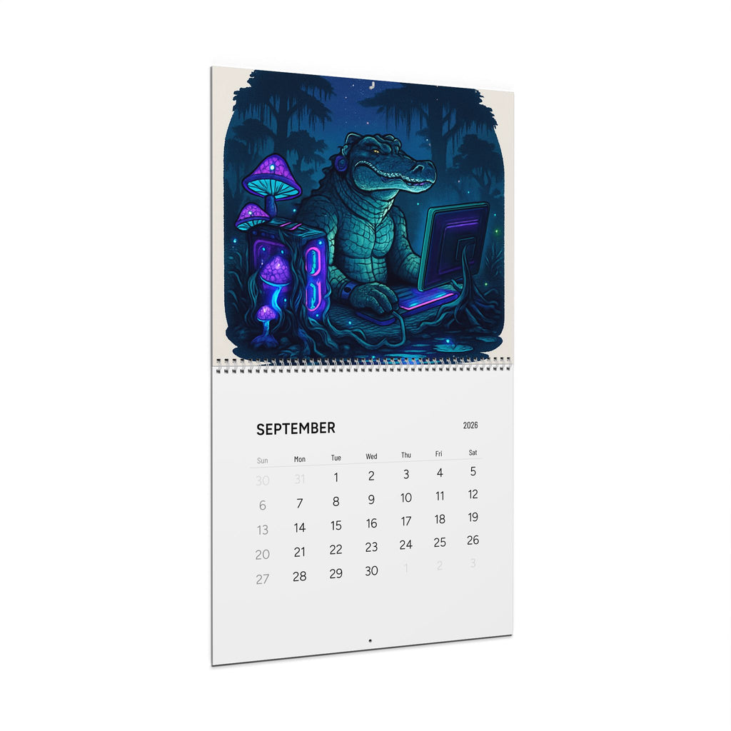 2026 Neon Alligator Art Wall Calendar — Funky Retro Aesthetic Monthly Planner