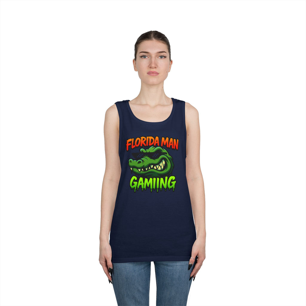 Florida Man Gaming Unisex Heavy Cotton Tank Top, Fun Summer Apparel, Gamer Gift, Casual Wear, Florida Themed Clothing