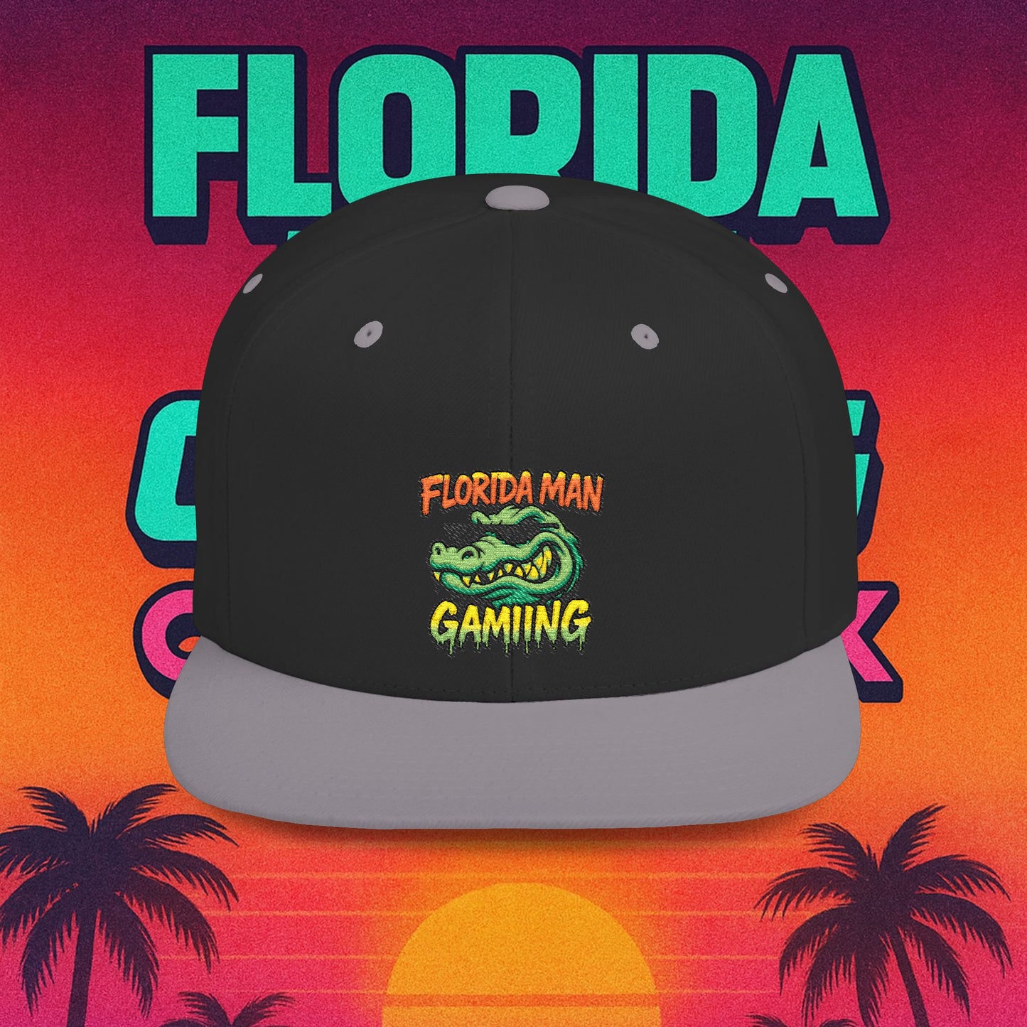 Florida Man Gaming Snapback Hat, Trendy Flat Bill Cap, Fun Gaming Accessory, Perfect for Gifts, Casual Style, Summer Vibes