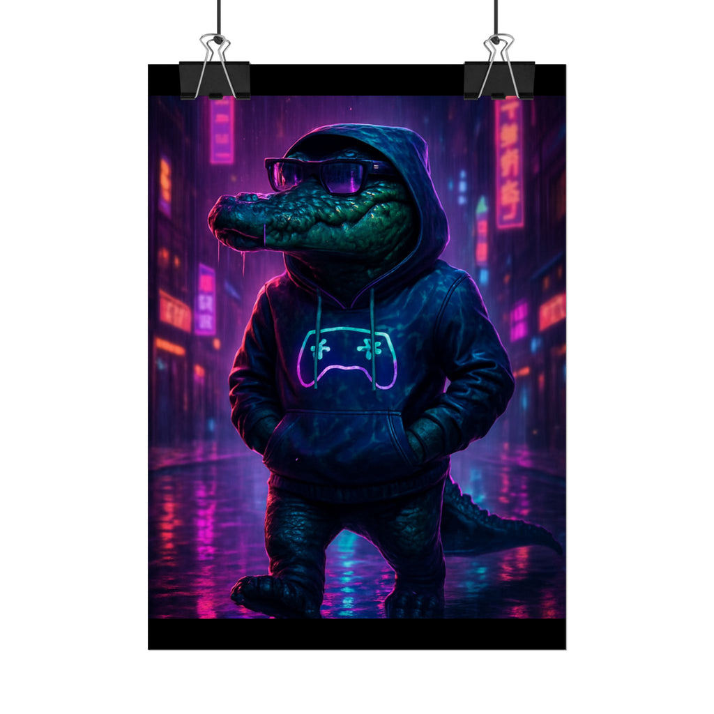 Rolled Posters - Florida Man Gaming Alligator Neon Gamer Hoodie Poster Print