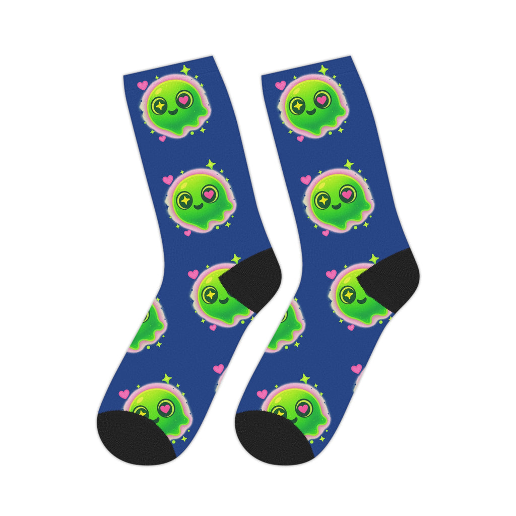 Mid-length Socks Cosmic Gator Face Pattern Neon Green Blue Funny Gaming Florida Man Vaporwave Swamp Style