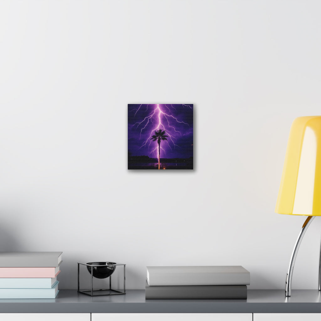 Purple Lightning Palm Tree Canvas Wall Art — Storm Photography Stretched Canvas