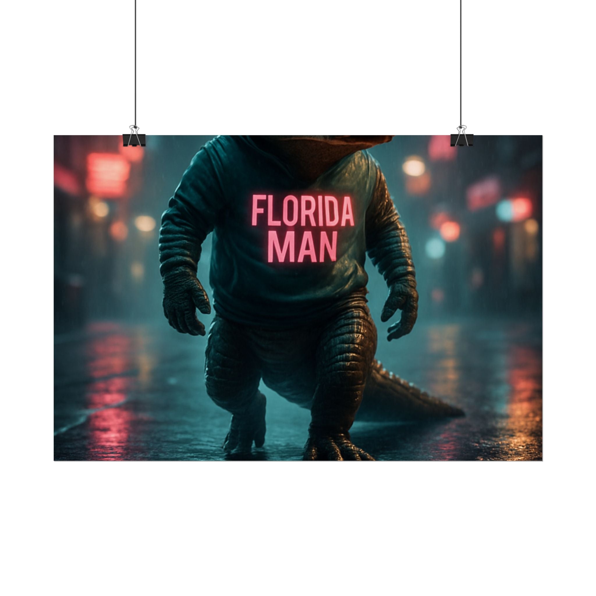 Rolled Posters - Florida Man Gaming Alligator Cyberpunk 3D Render