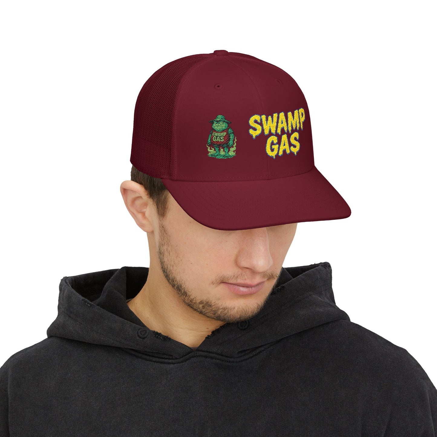 Swamp Gas Snapback Trucker Cap, Fun Summer Hat, Casual Outdoor Cap, Unique Gift for Him/Her, Festival Headwear, Retro Style Cap