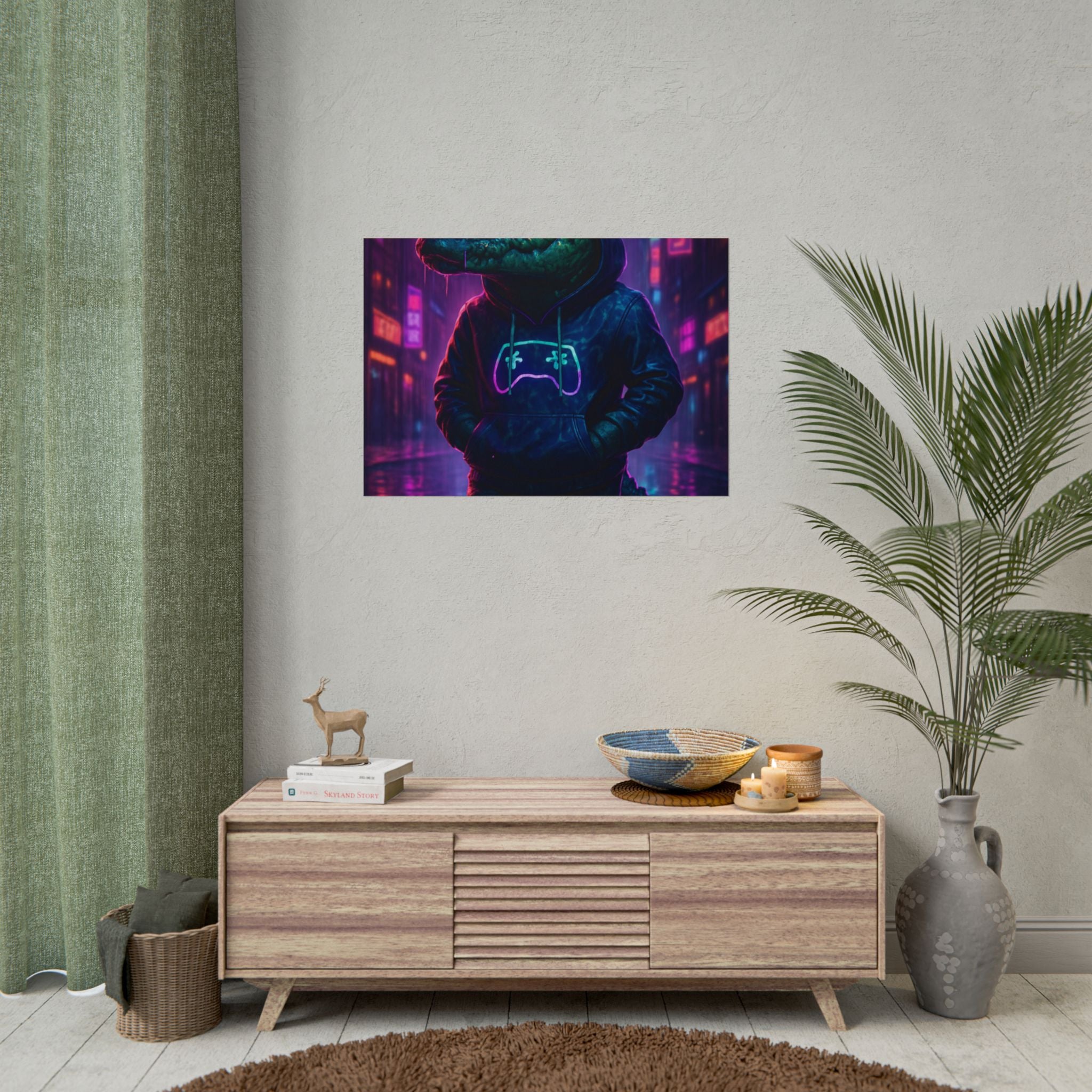 Rolled Posters - Florida Man Gaming Alligator Neon Gamer Hoodie Poster Print