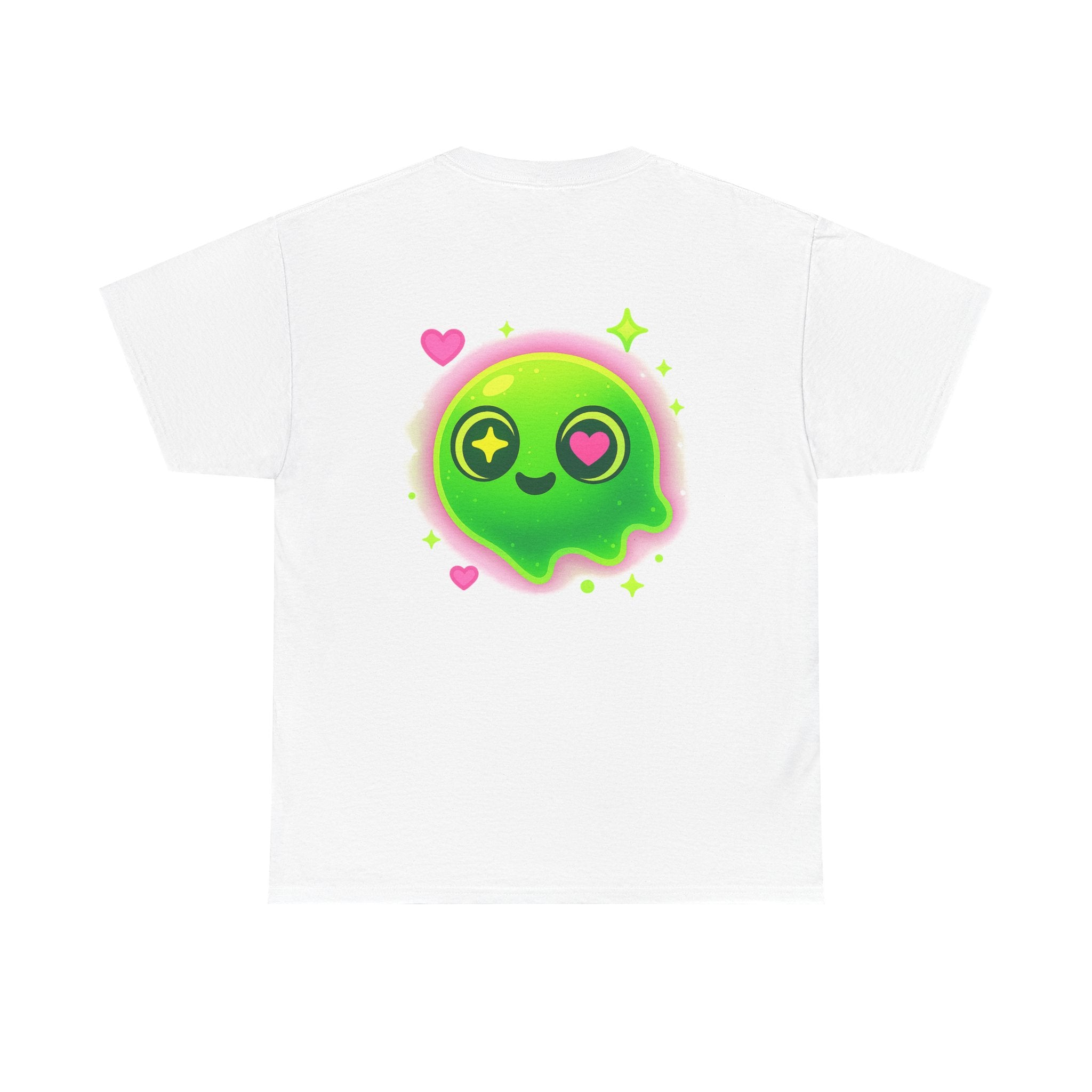 Neon Green Blob Unisex Tee - Cute Cartoonish Design with Hearts and Stars