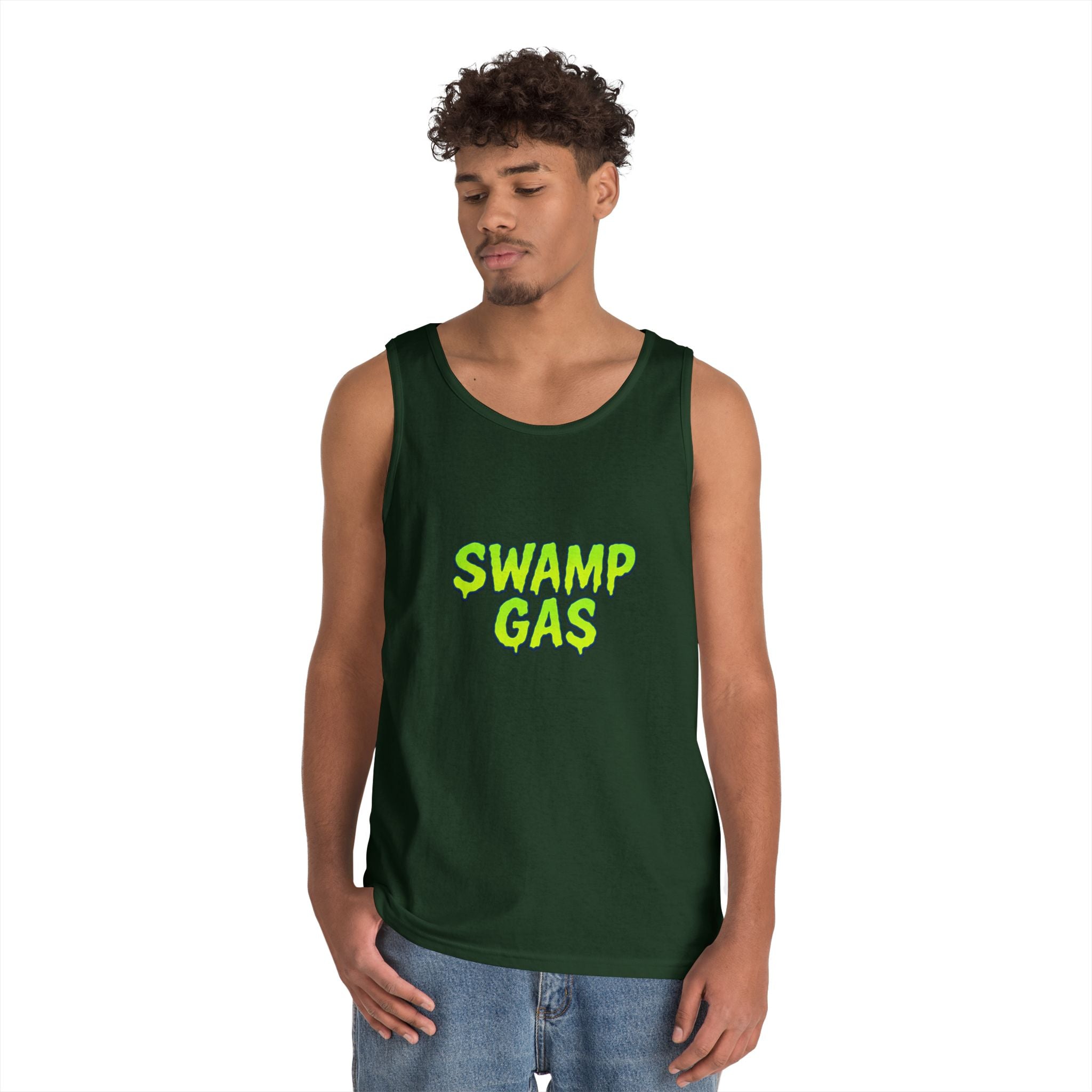 Swamp Gas Unisex Heavy Cotton Tank Top - Fun Summer Wear, Graphic Tee for Parties, Gifts, Halloween, Outdoor Events, Festival Apparel