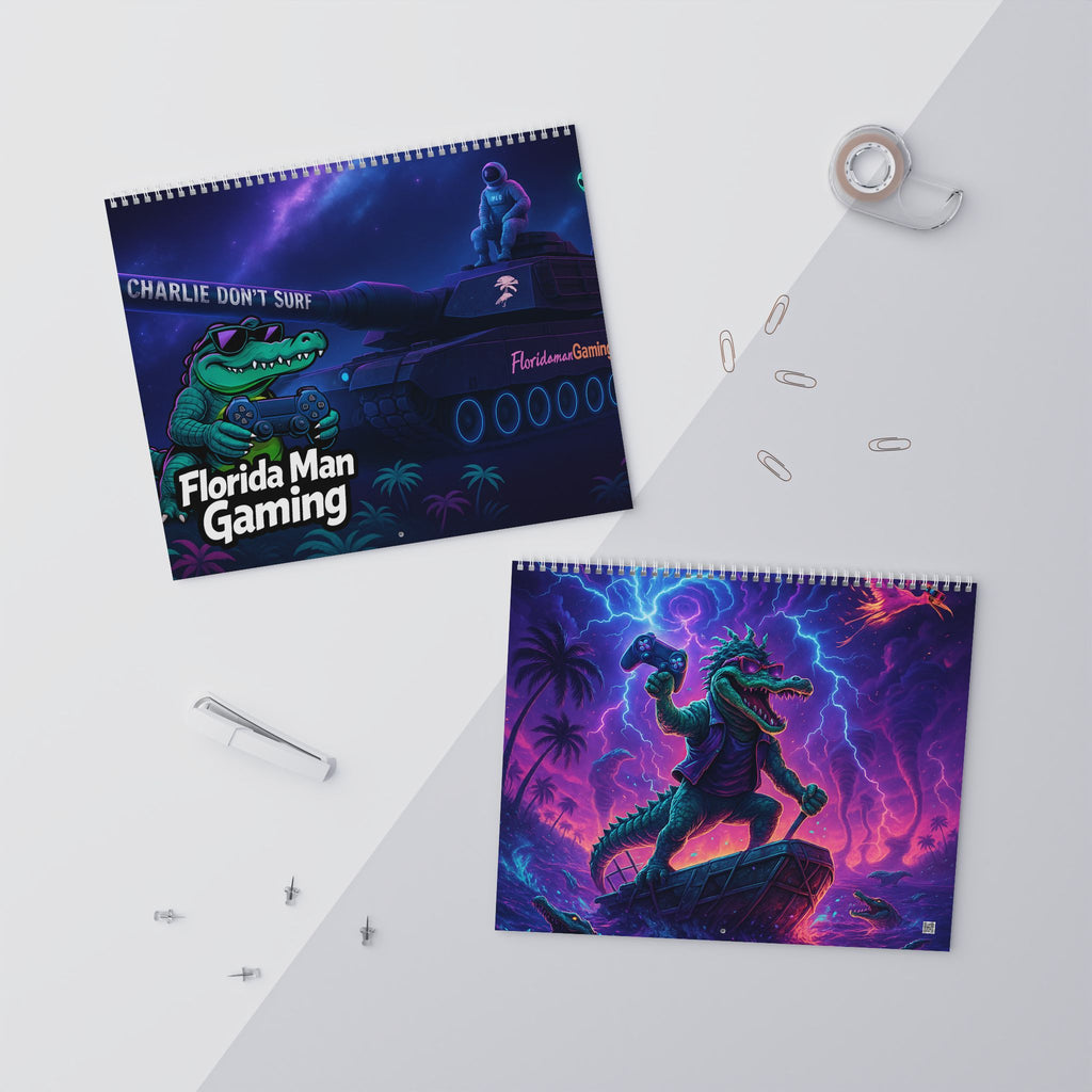 2026 Neon Alligator Art Wall Calendar — Funky Retro Aesthetic Monthly Planner