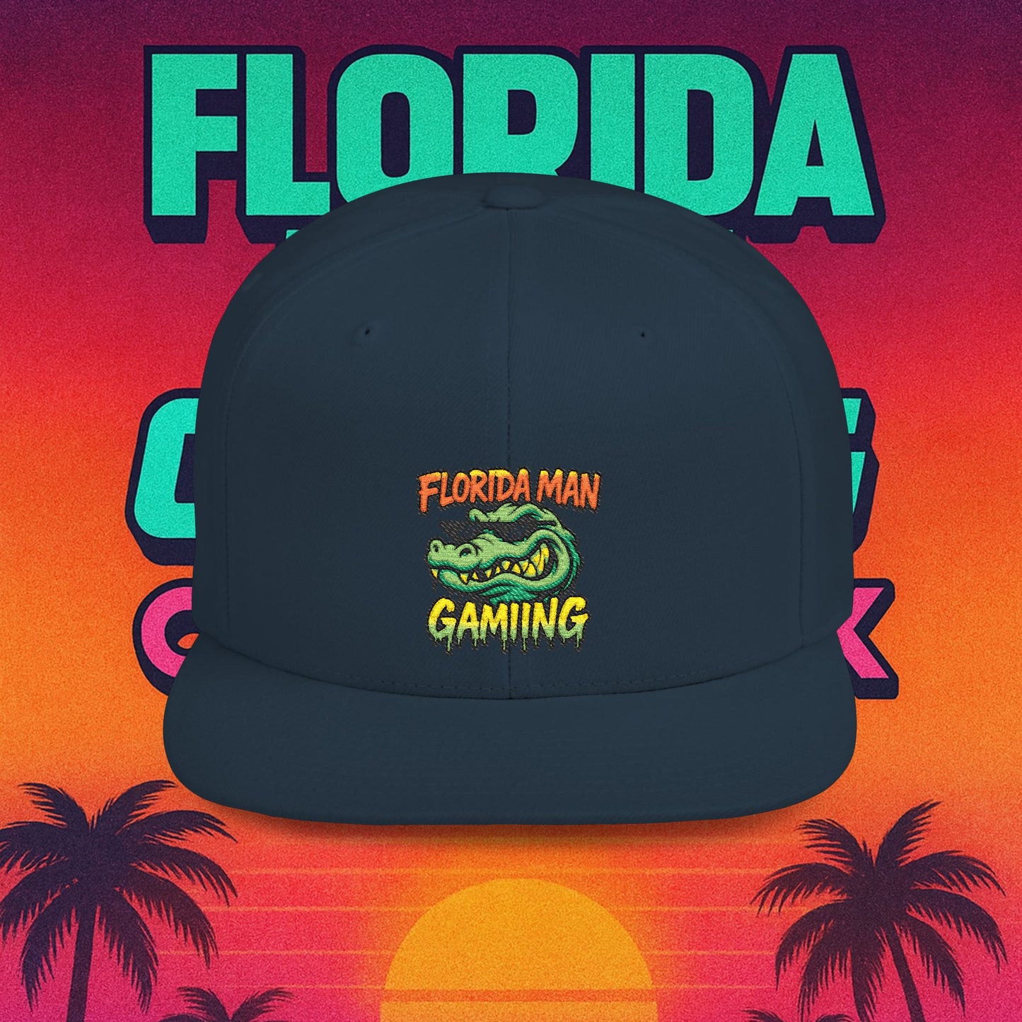 Florida Man Gaming Snapback Hat, Trendy Flat Bill Cap, Fun Gaming Accessory, Perfect for Gifts, Casual Style, Summer Vibes