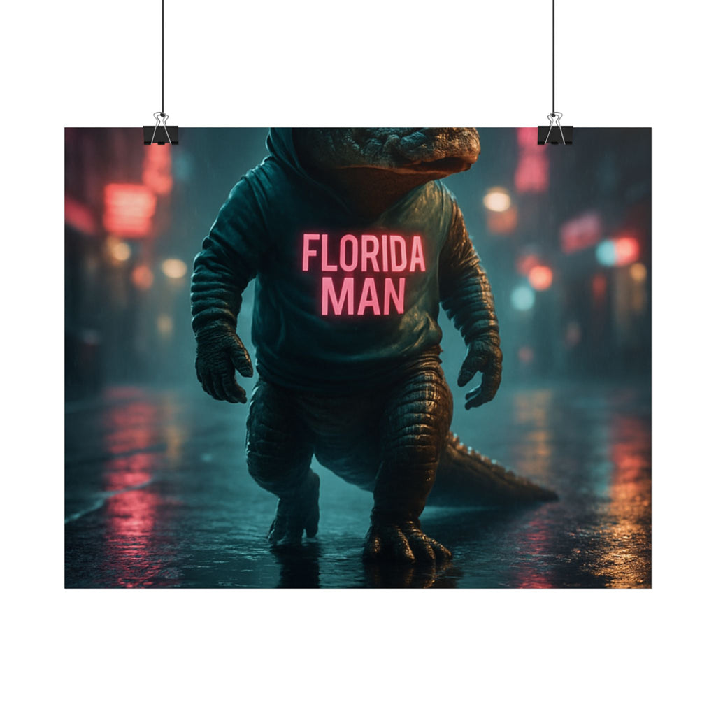 Rolled Posters - Florida Man Gaming Alligator Cyberpunk 3D Render