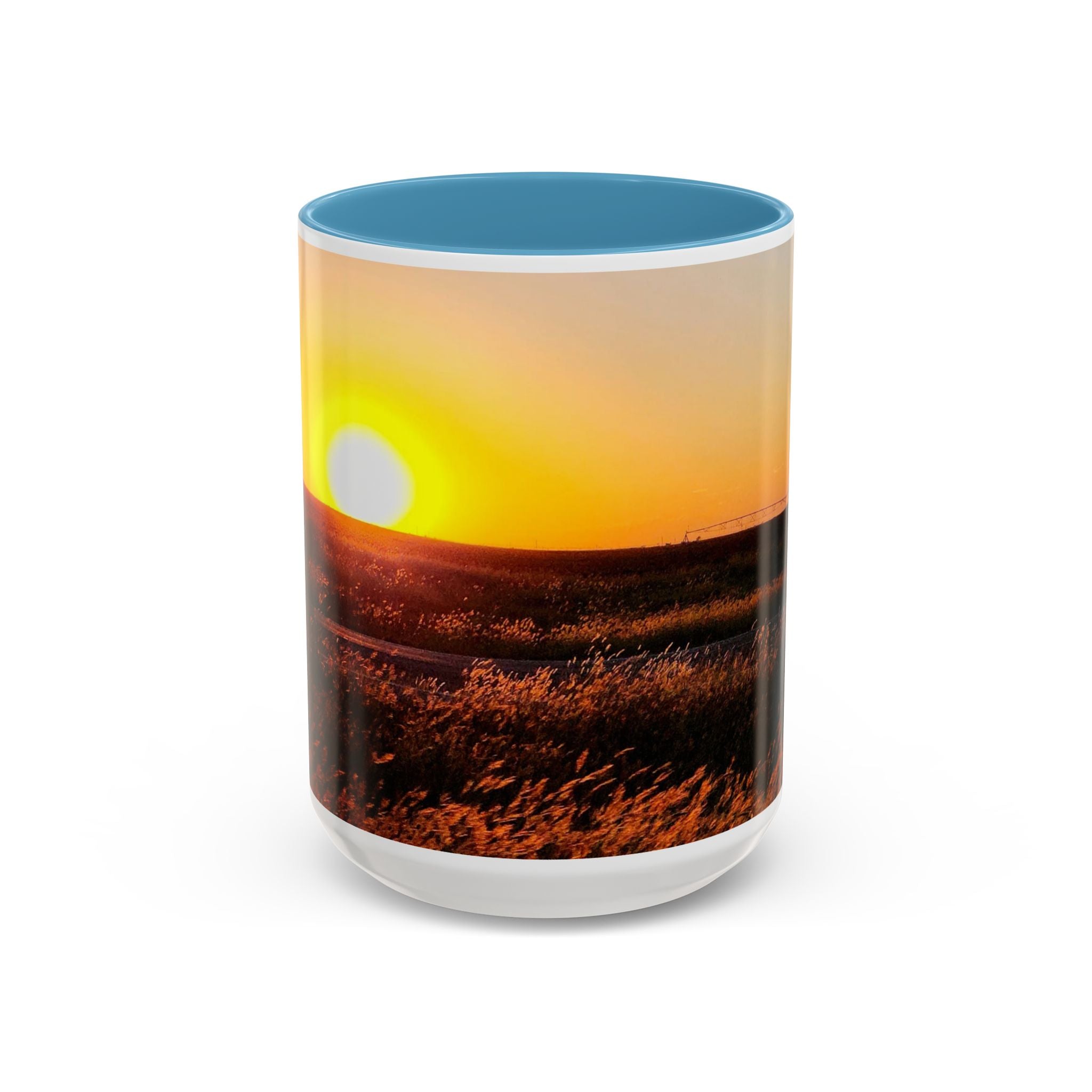 Sunset Prairie Accent Coffee Mug — Warm Sunrise Landscape 11/15oz
