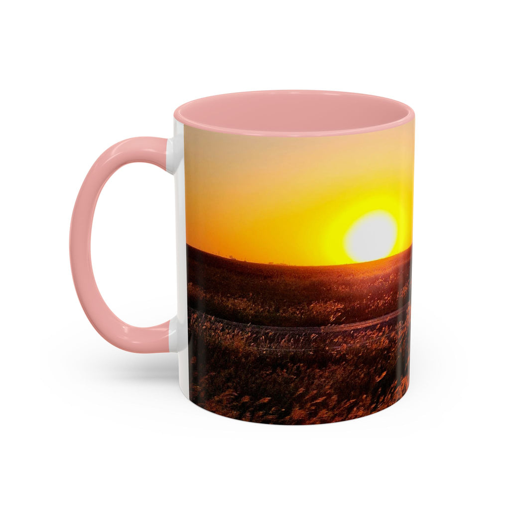 Sunset Prairie Accent Coffee Mug — Warm Sunrise Landscape 11/15oz