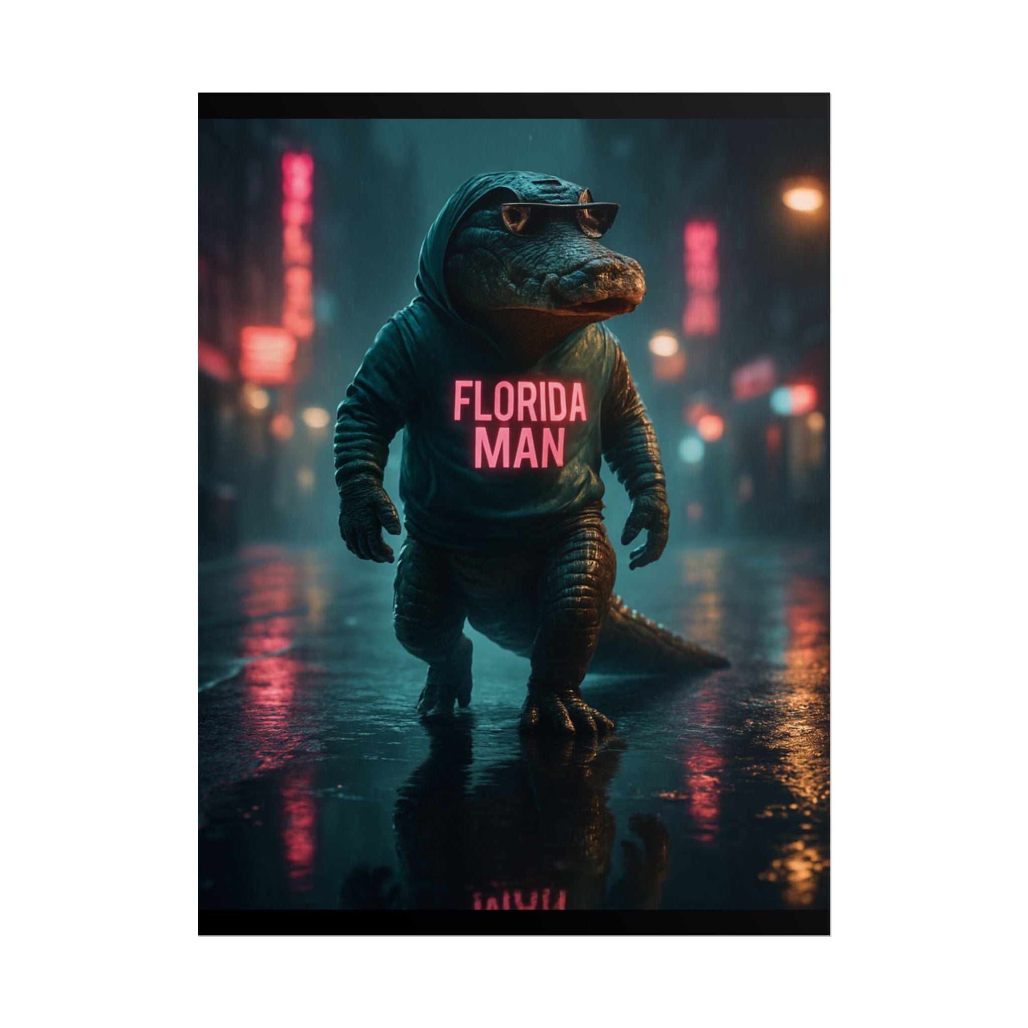 Rolled Posters - Florida Man Gaming Alligator Cyberpunk 3D Render