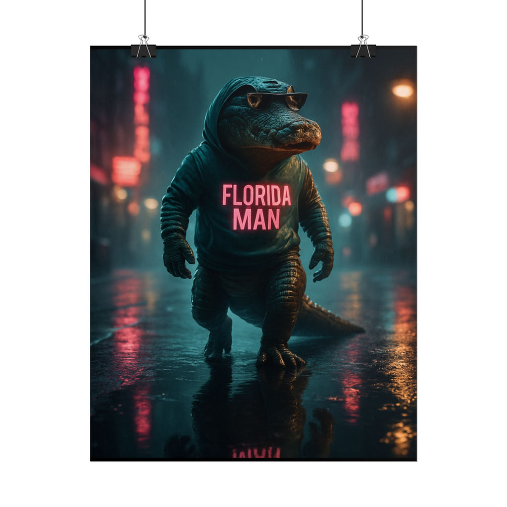 Rolled Posters - Florida Man Gaming Alligator Cyberpunk 3D Render