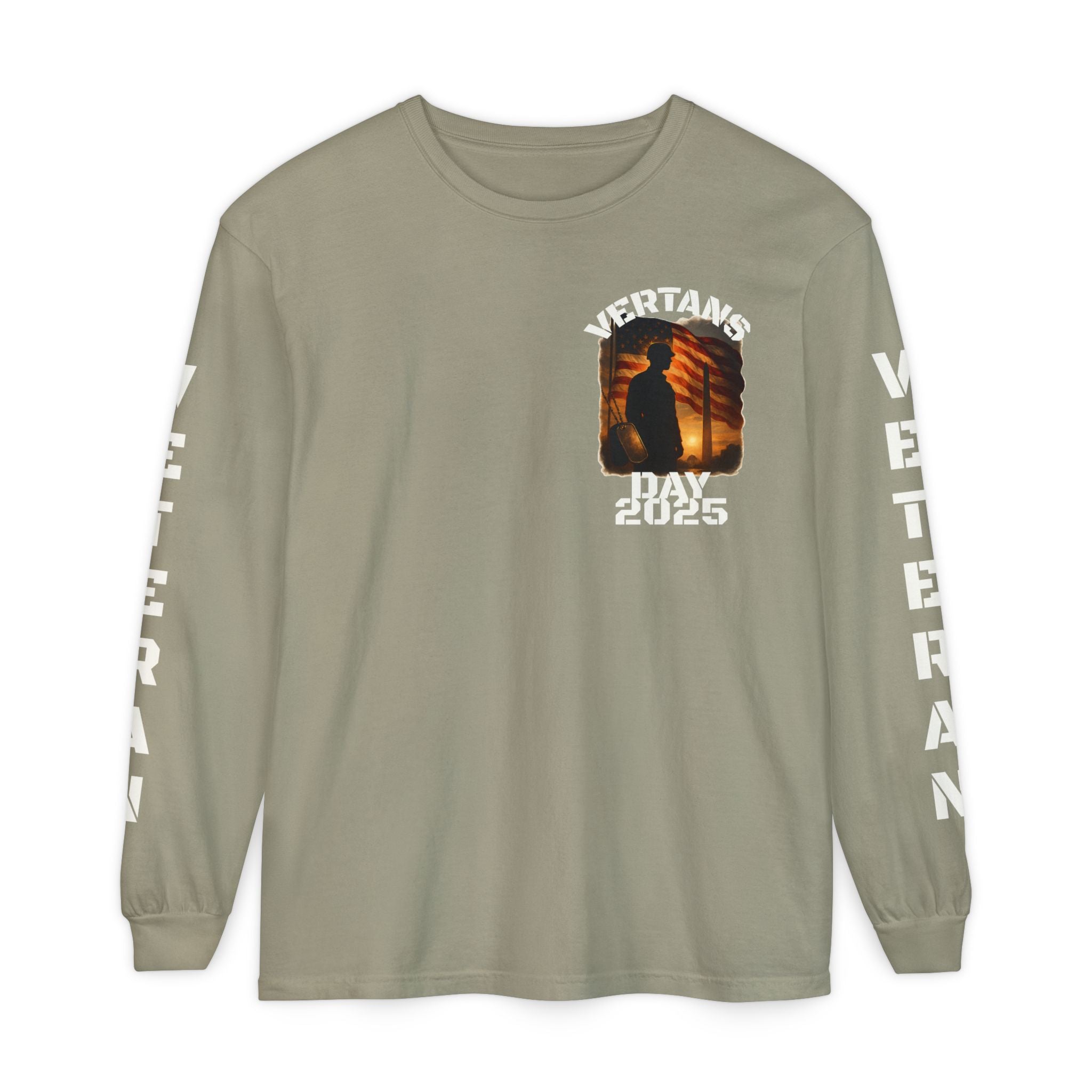 Veteran Tribute Long Sleeve T-Shirt — Patriotic Flag & Poem Design