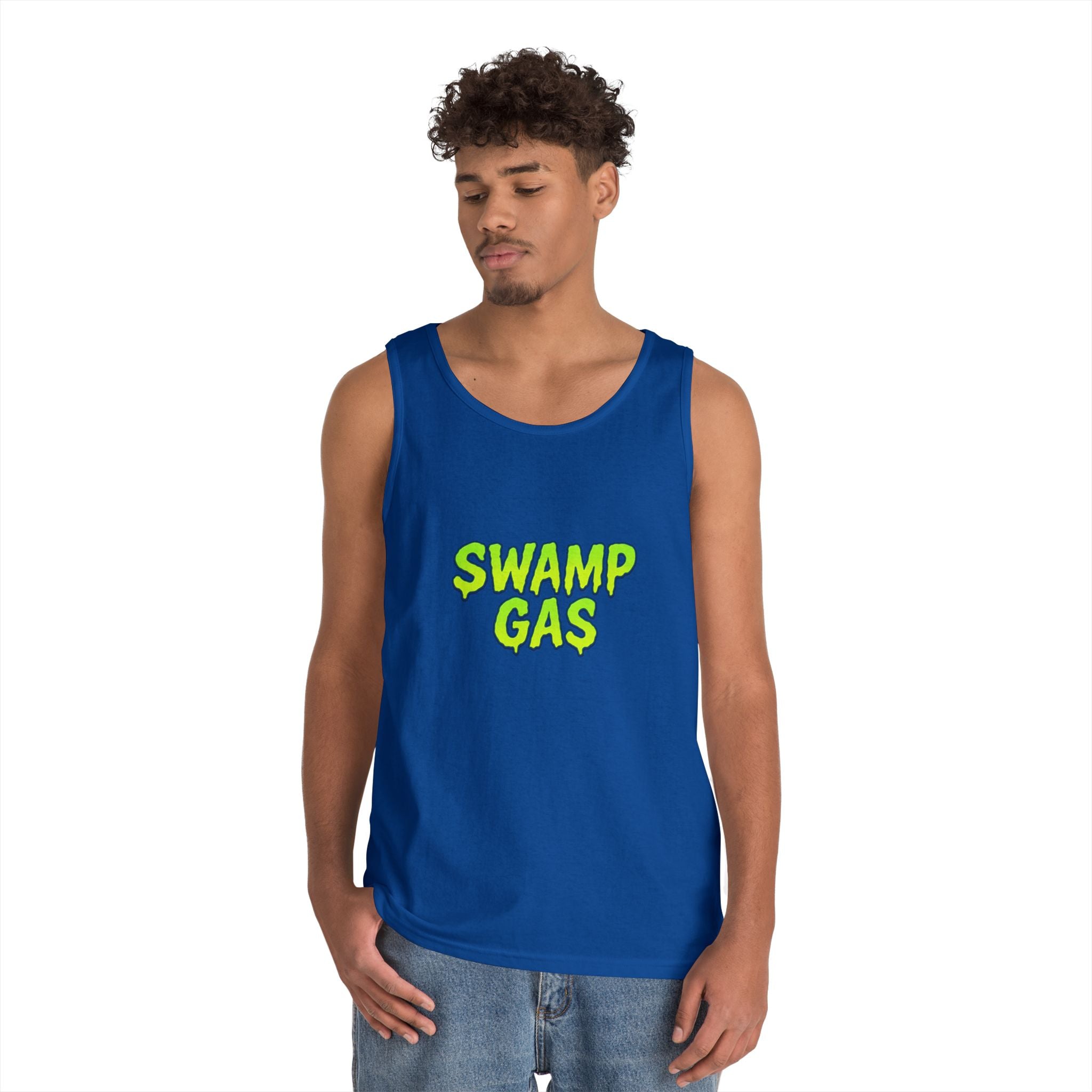 Swamp Gas Unisex Heavy Cotton Tank Top - Fun Summer Wear, Graphic Tee for Parties, Gifts, Halloween, Outdoor Events, Festival Apparel