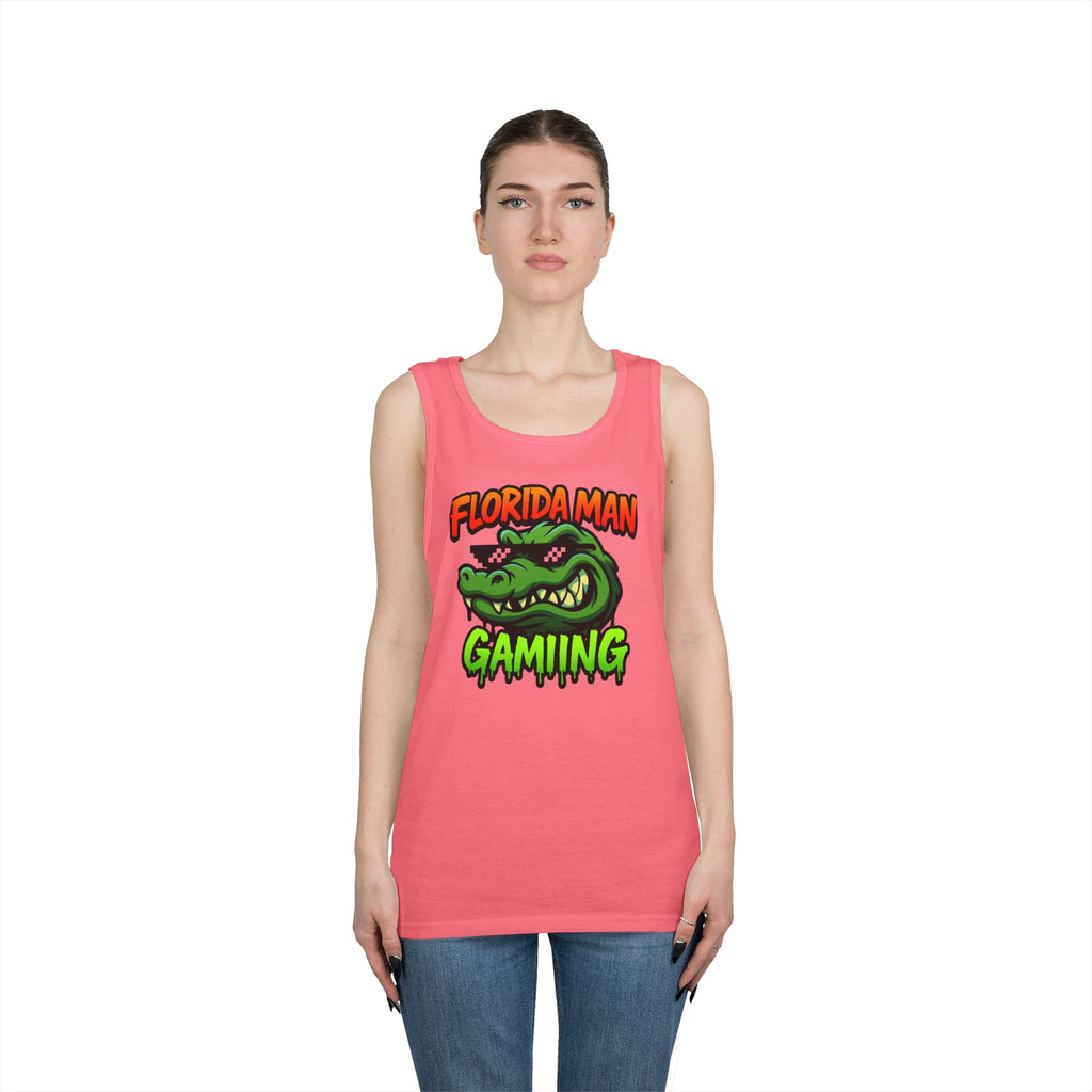 Florida Man Gaming Unisex Heavy Cotton Tank Top, Fun Summer Apparel, Gamer Gift, Casual Wear, Florida Themed Clothing