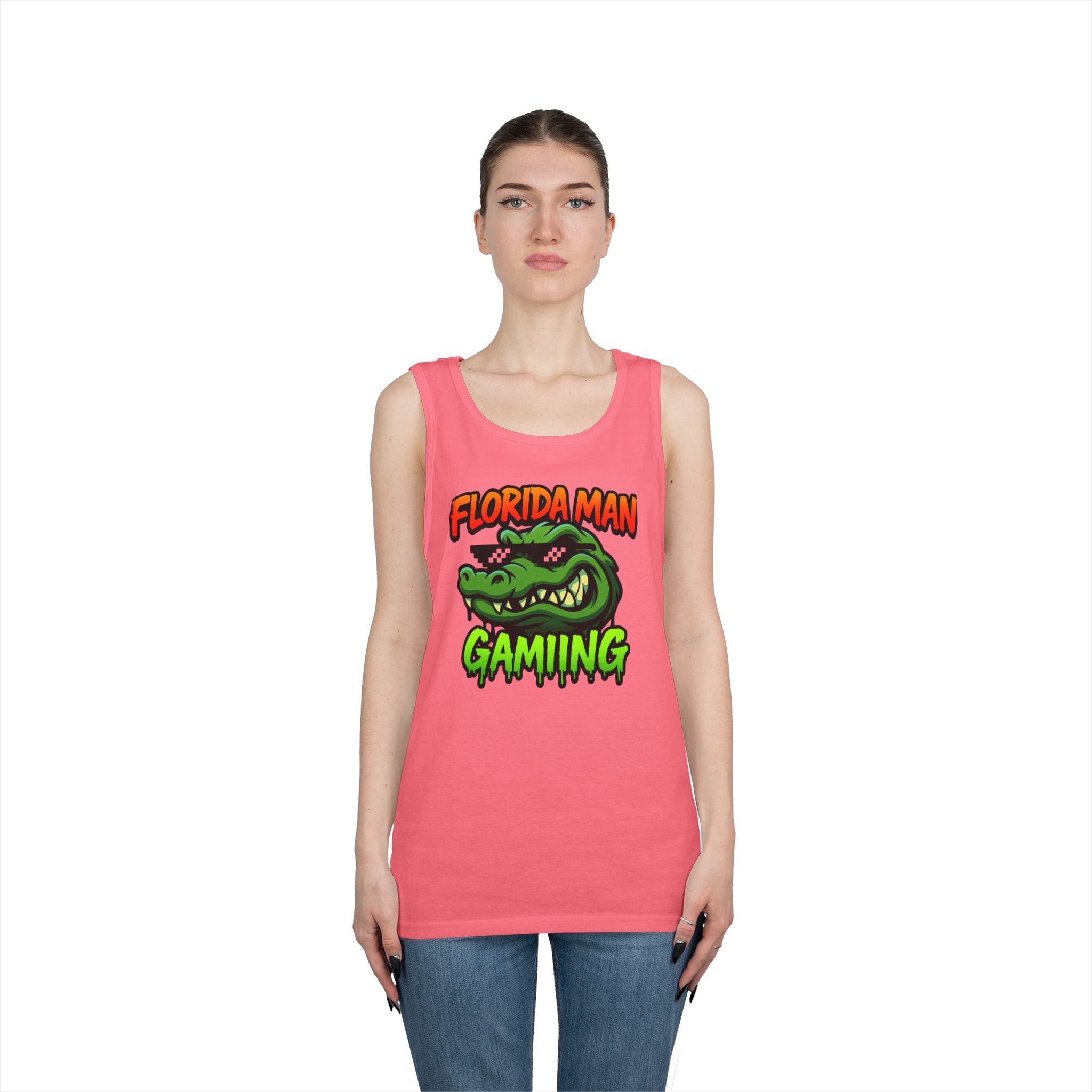 Florida Man Gaming Unisex Heavy Cotton Tank Top, Fun Summer Apparel, Gamer Gift, Casual Wear, Florida Themed Clothing
