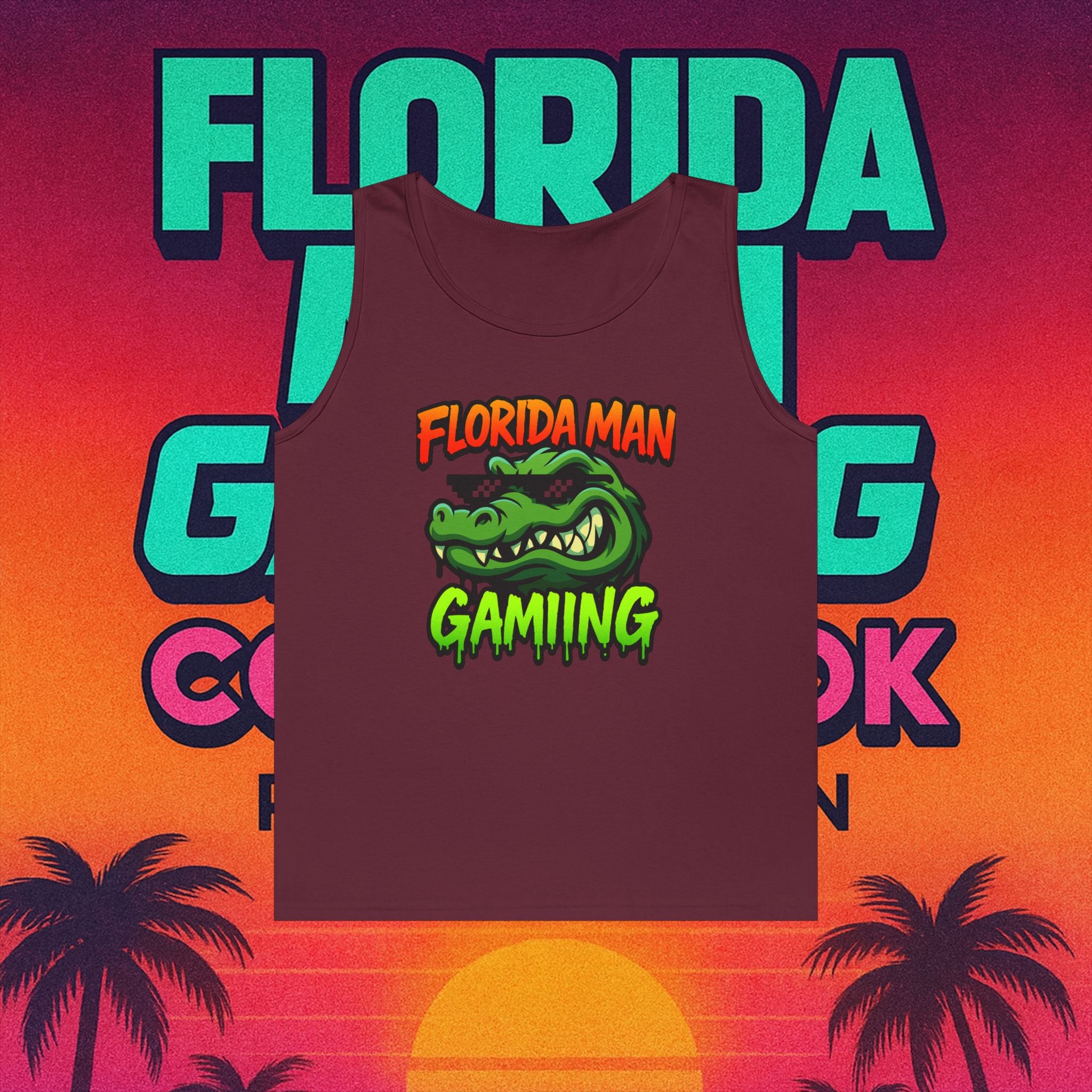 Florida Man Gaming Unisex Heavy Cotton Tank Top, Fun Summer Apparel, Gamer Gift, Casual Wear, Florida Themed Clothing