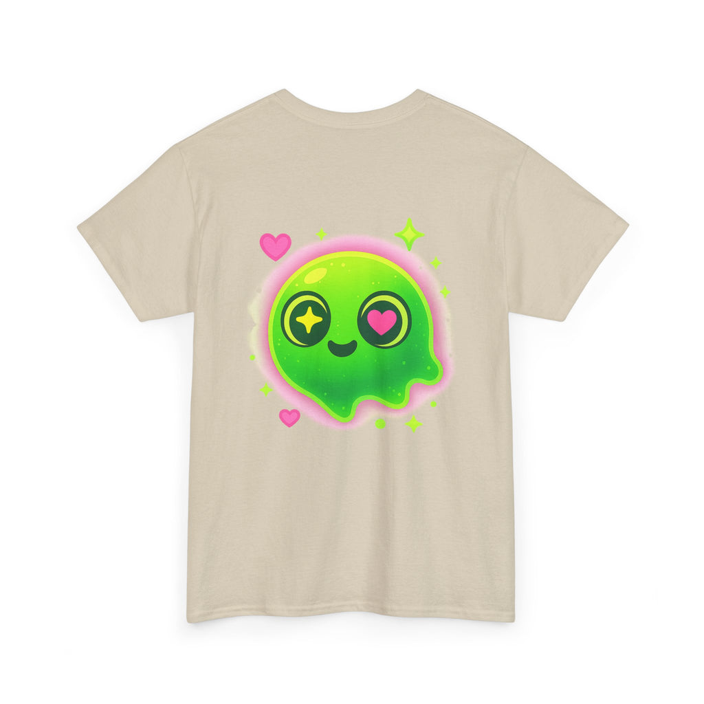 Neon Green Blob Unisex Tee - Cute Cartoonish Design with Hearts and Stars