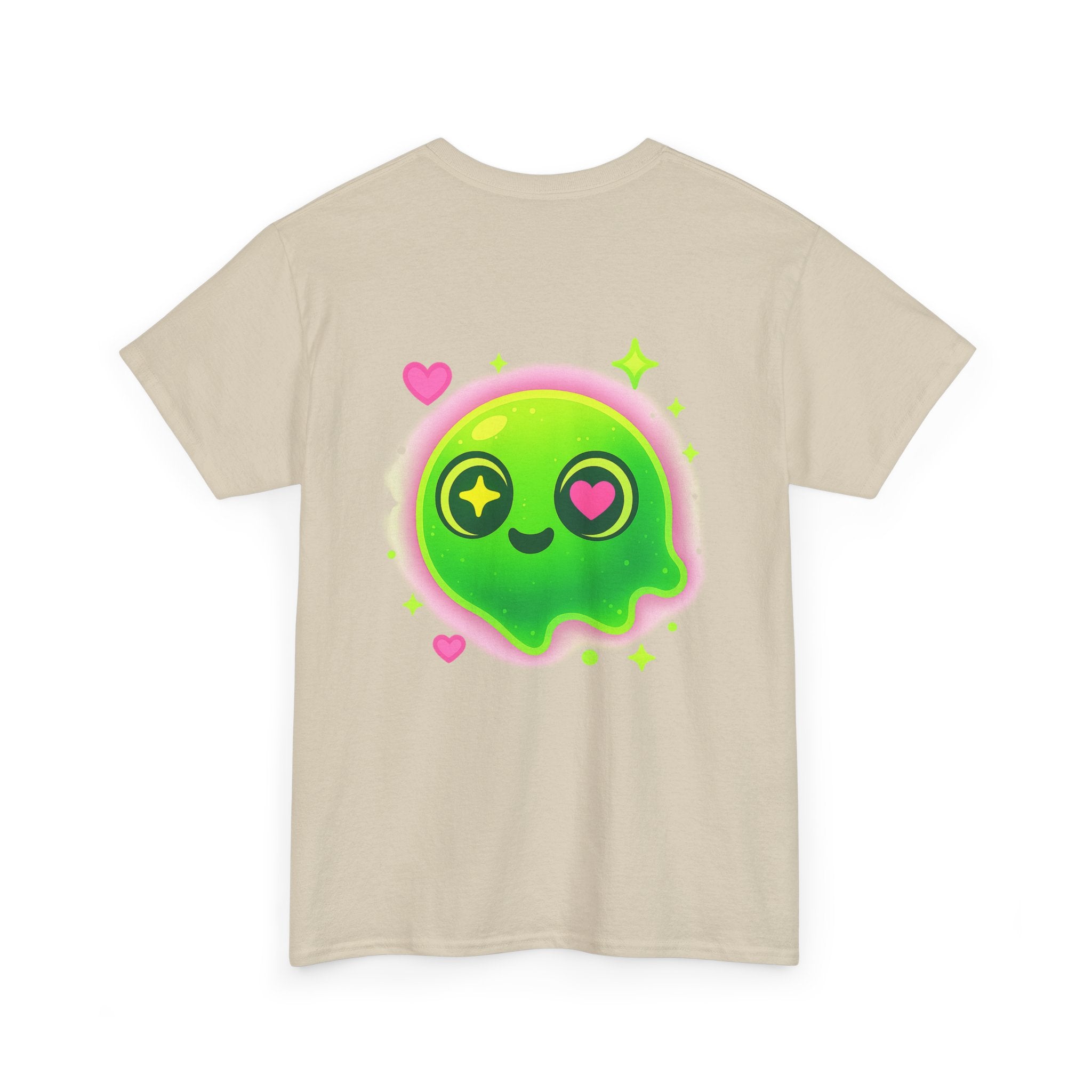 Neon Green Blob Unisex Tee - Cute Cartoonish Design with Hearts and Stars