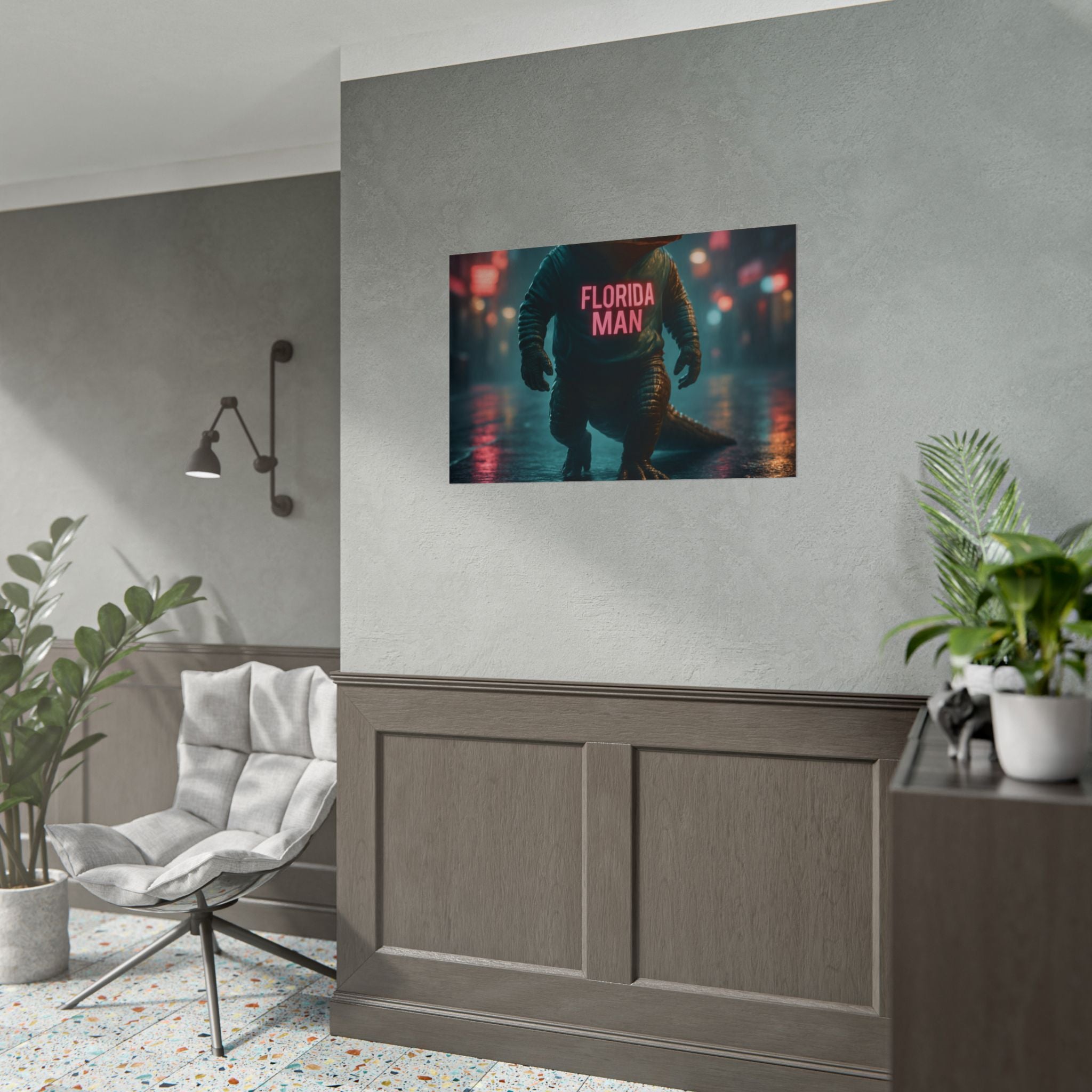 Rolled Posters - Florida Man Gaming Alligator Cyberpunk 3D Render