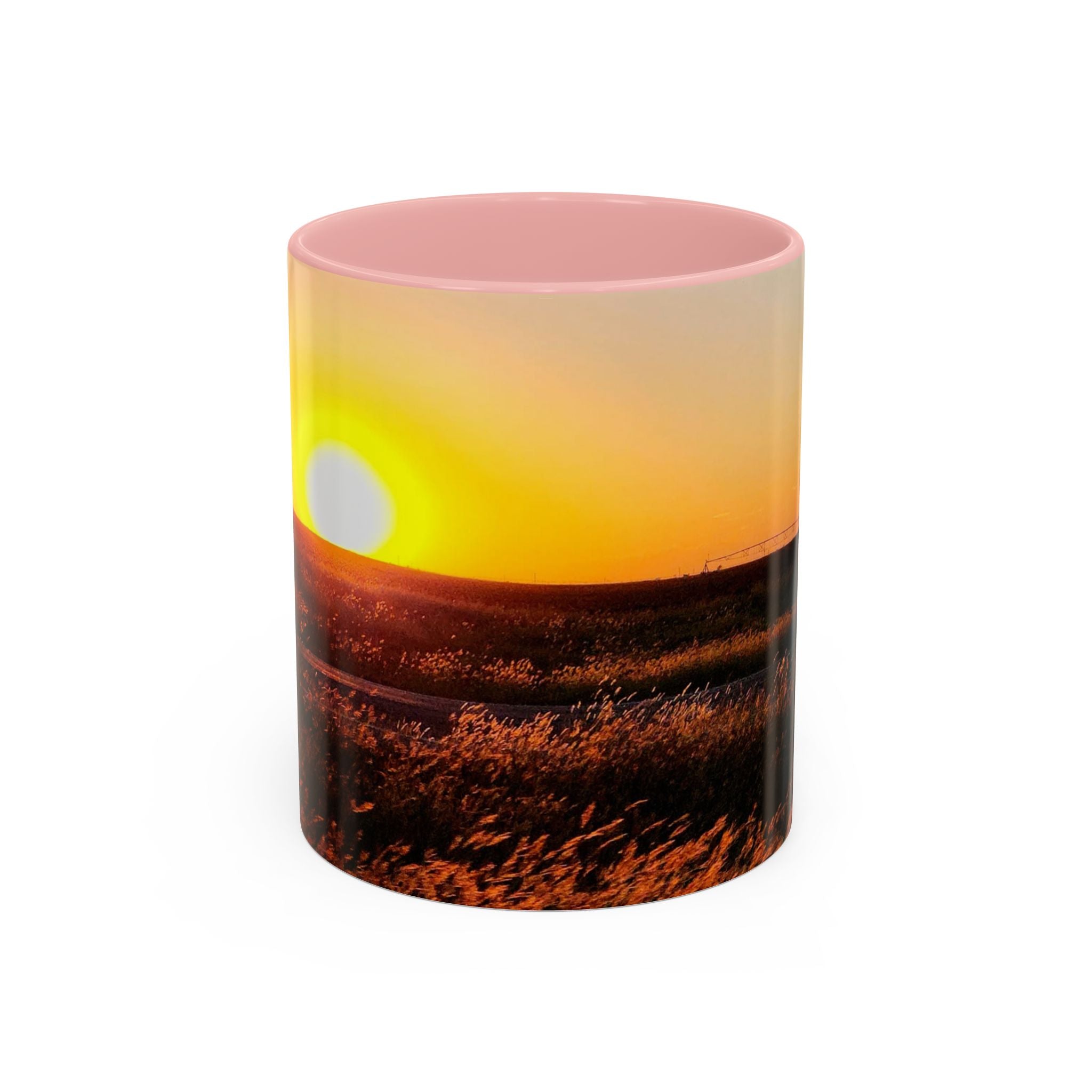 Sunset Prairie Accent Coffee Mug — Warm Sunrise Landscape 11/15oz
