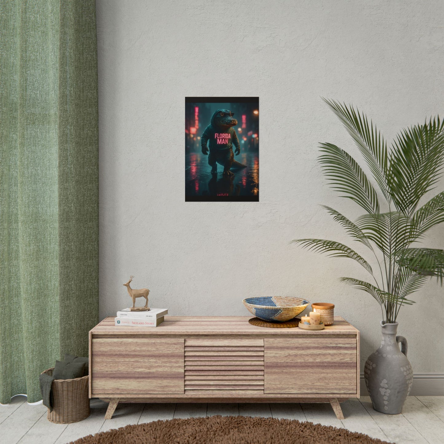 Rolled Posters - Florida Man Gaming Alligator Cyberpunk 3D Render