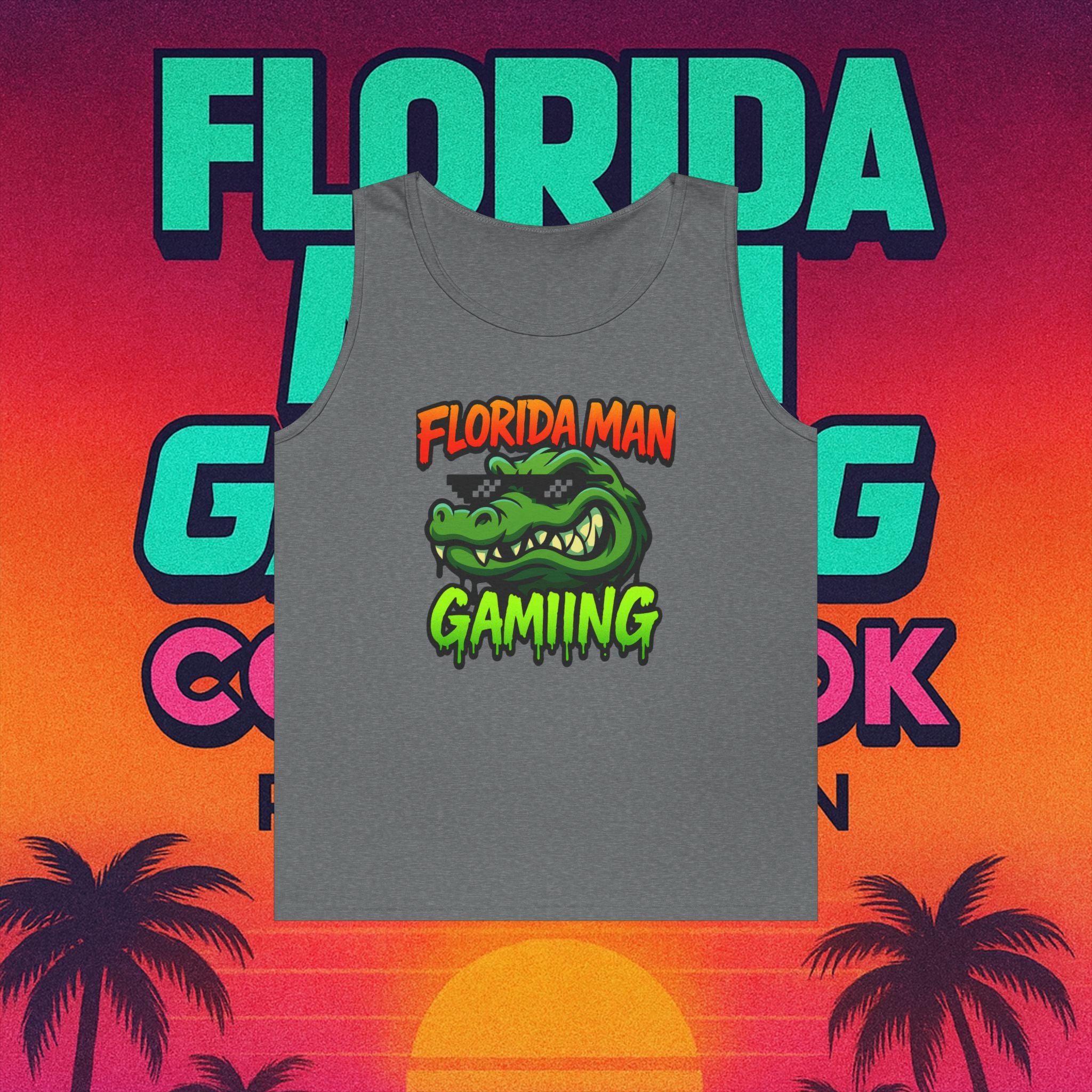 Florida Man Gaming Unisex Heavy Cotton Tank Top, Fun Summer Apparel, Gamer Gift, Casual Wear, Florida Themed Clothing