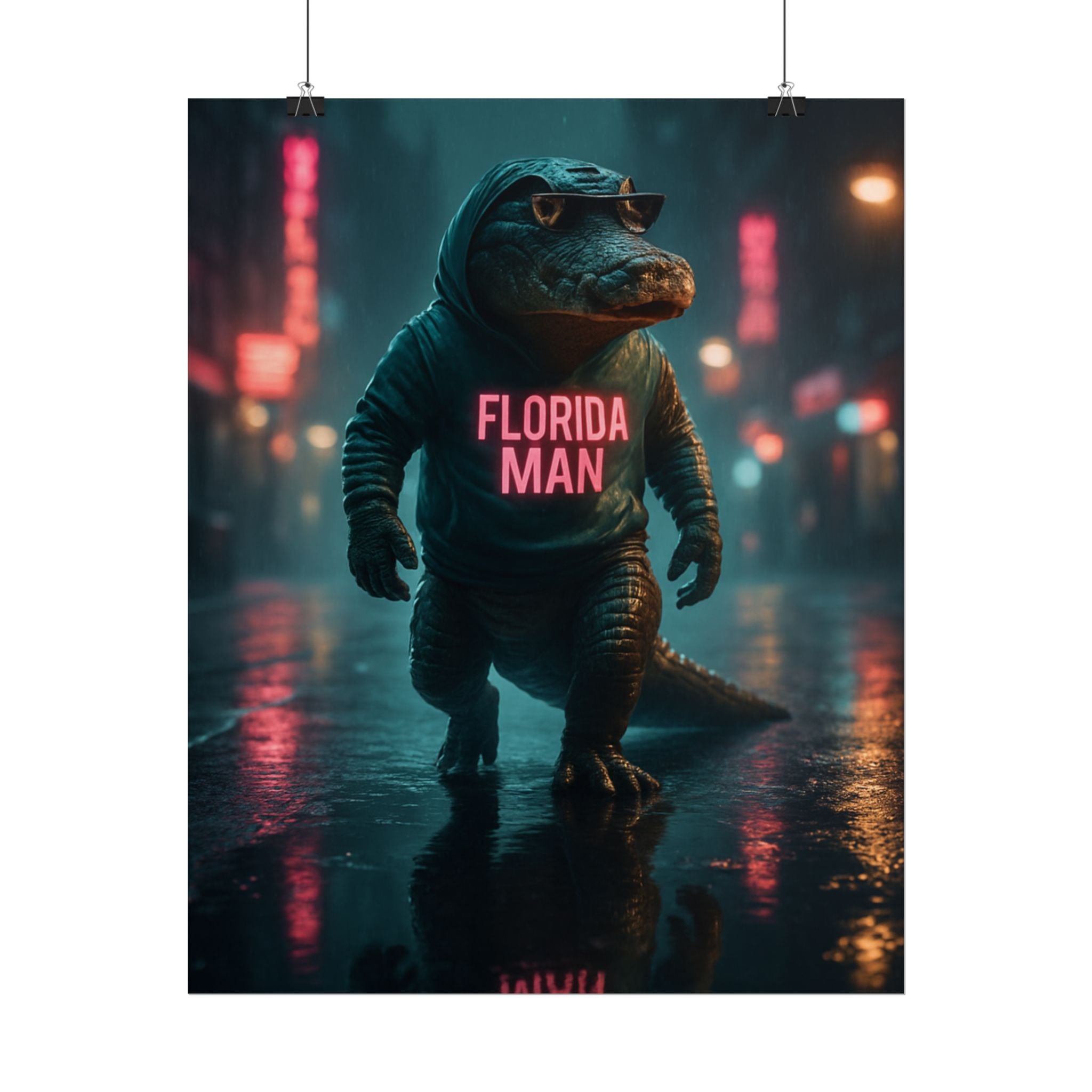 Rolled Posters - Florida Man Gaming Alligator Cyberpunk 3D Render