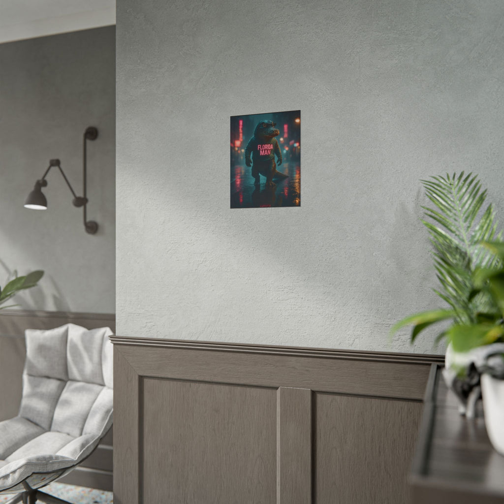 Rolled Posters - Florida Man Gaming Alligator Cyberpunk 3D Render