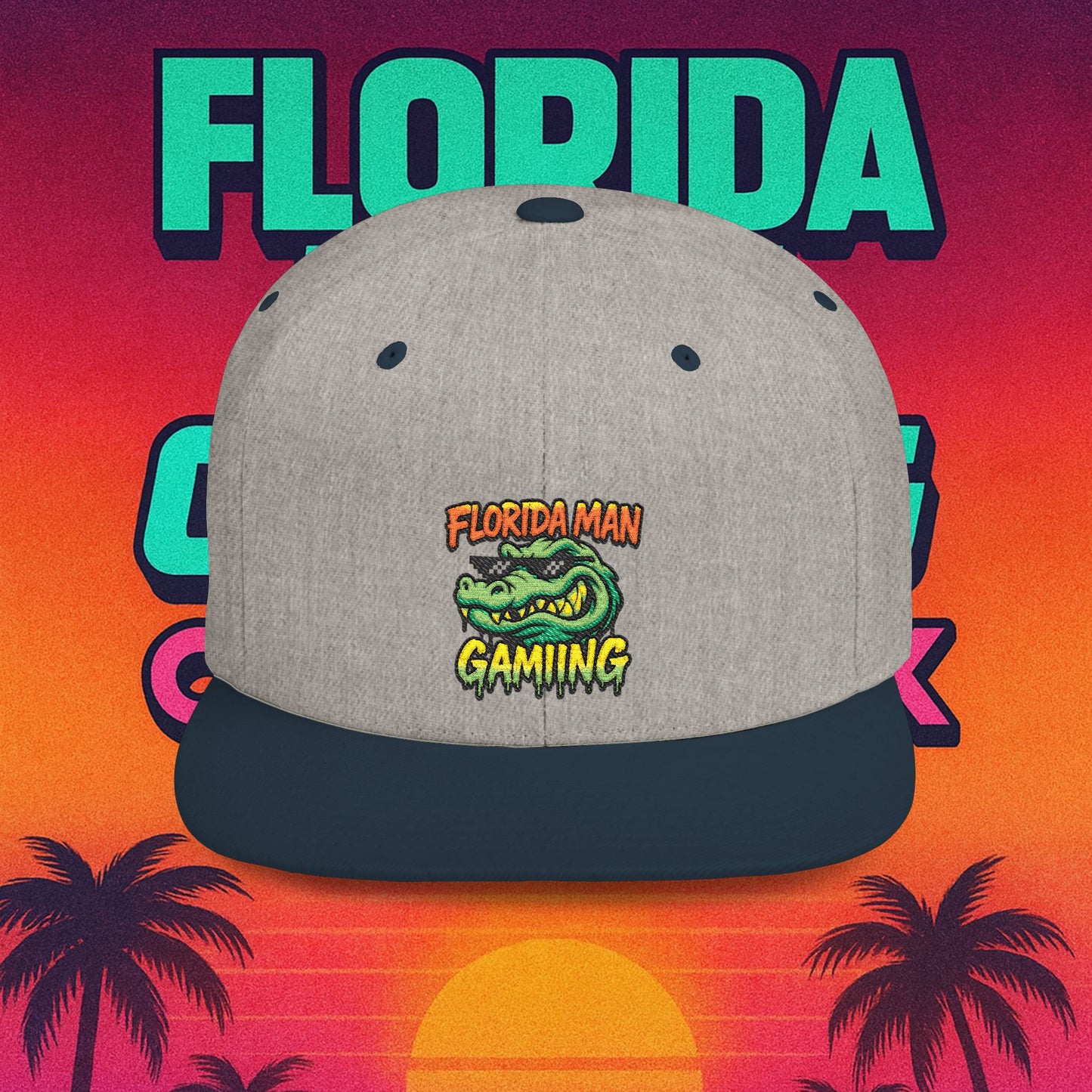 Florida Man Gaming Snapback Hat, Trendy Flat Bill Cap, Fun Gaming Accessory, Perfect for Gifts, Casual Style, Summer Vibes
