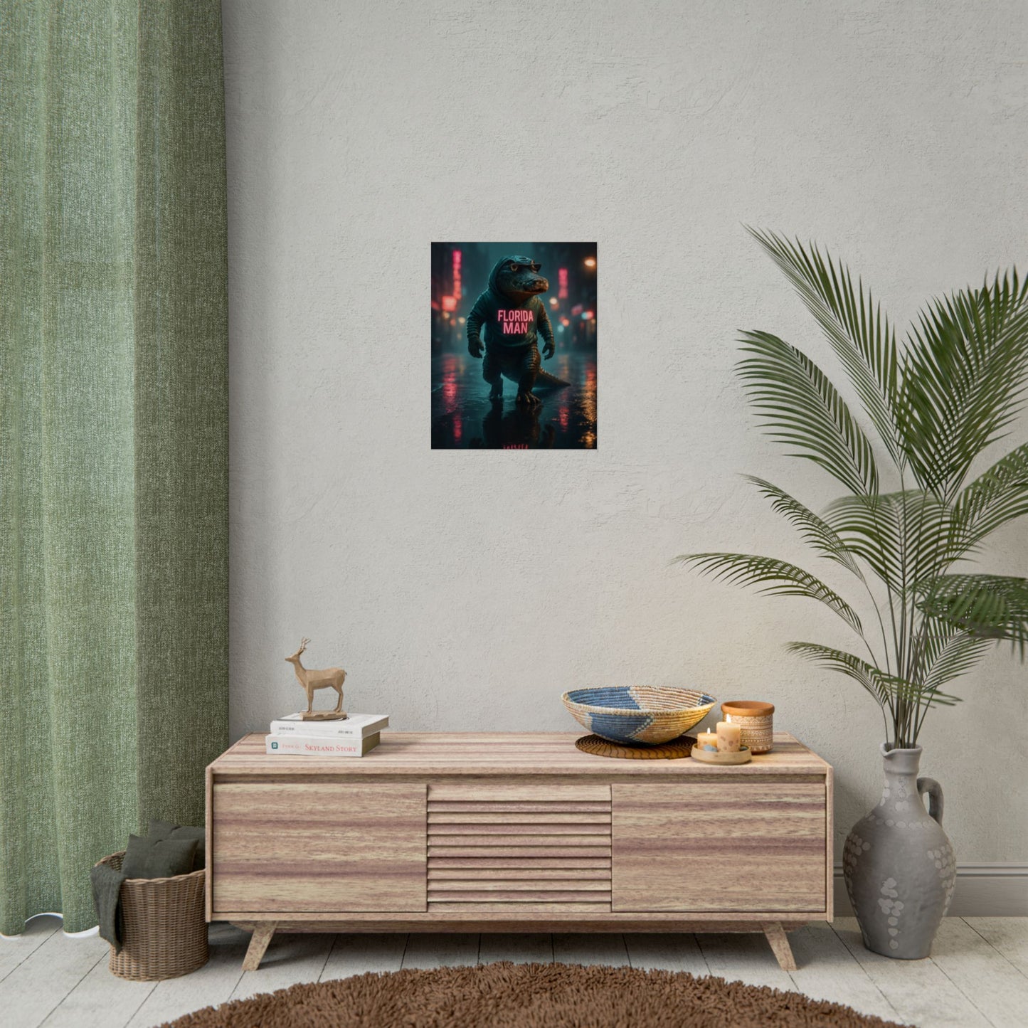 Rolled Posters - Florida Man Gaming Alligator Cyberpunk 3D Render