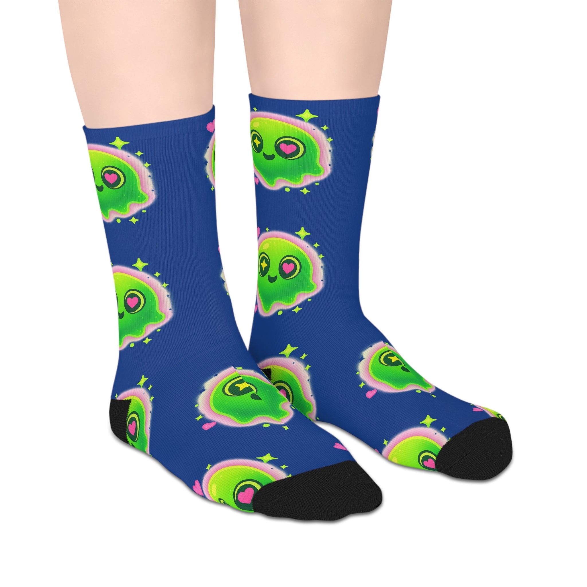 Mid-length Socks Cosmic Gator Face Pattern Neon Green Blue Funny Gaming Florida Man Vaporwave Swamp Style