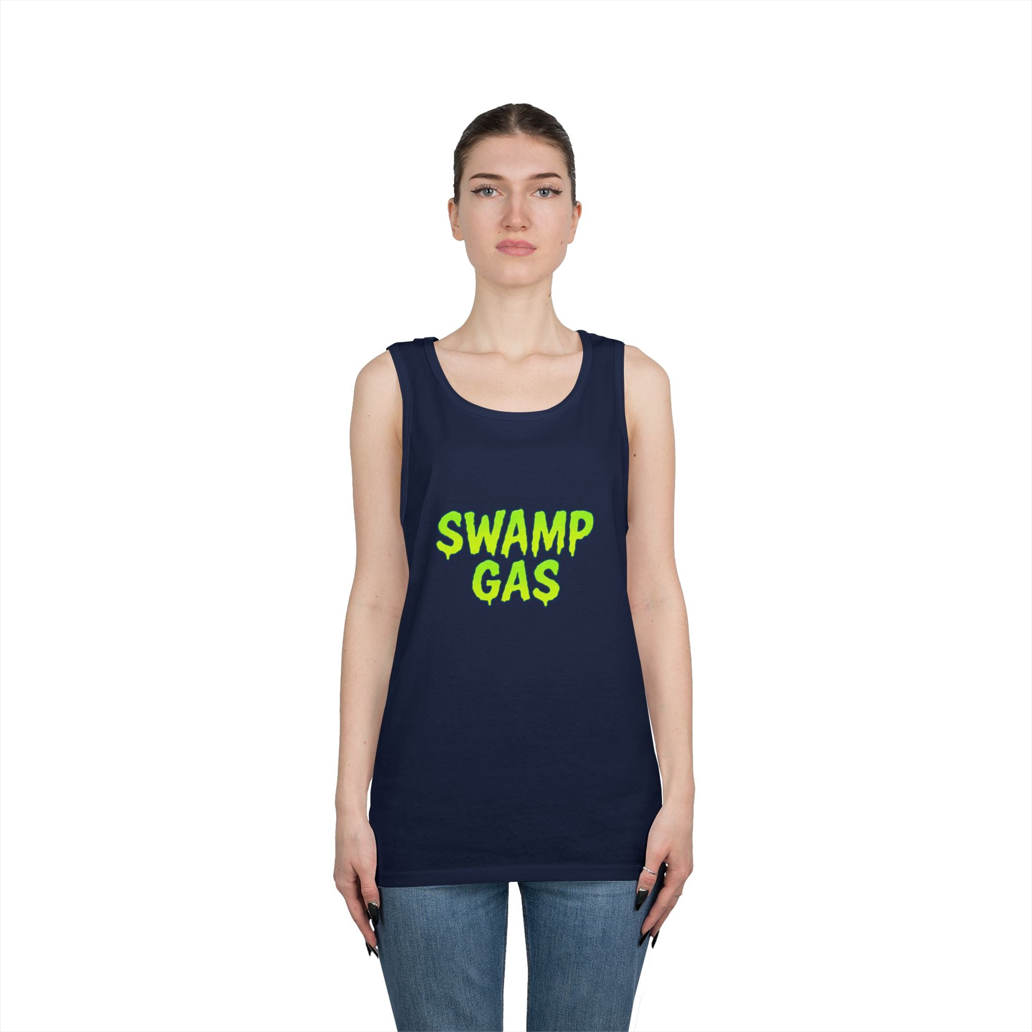 Swamp Gas Unisex Heavy Cotton Tank Top - Fun Summer Wear, Graphic Tee for Parties, Gifts, Halloween, Outdoor Events, Festival Apparel