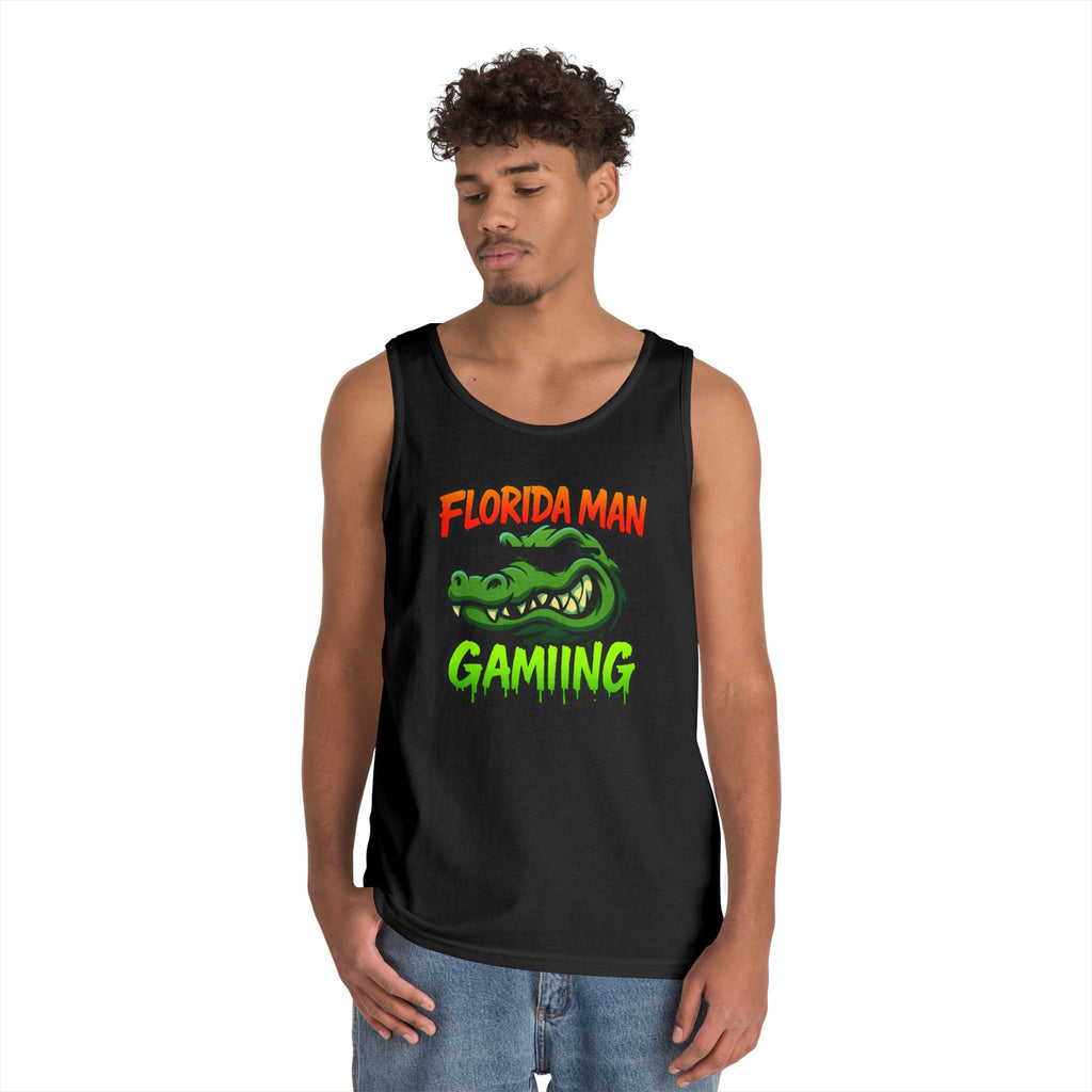 Florida Man Gaming Unisex Heavy Cotton Tank Top, Fun Summer Apparel, Gamer Gift, Casual Wear, Florida Themed Clothing