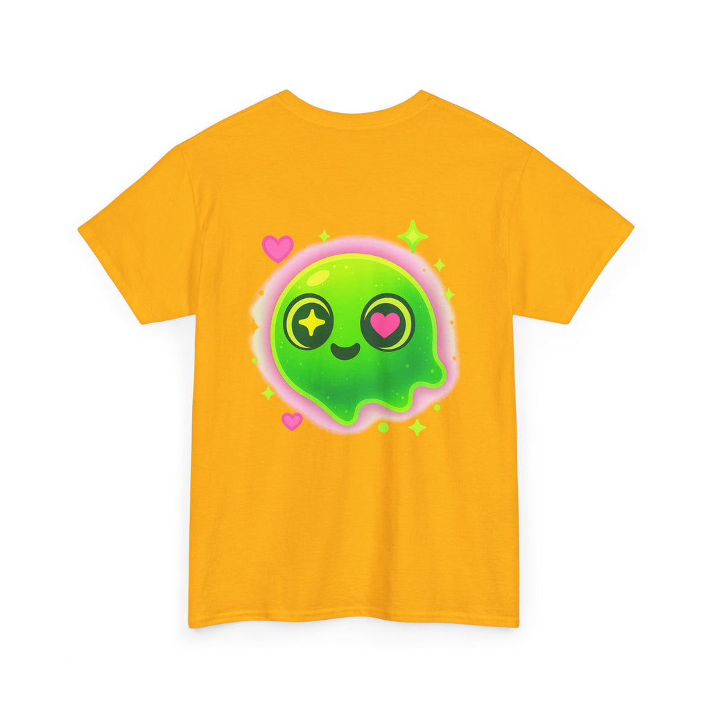 Neon Green Blob Unisex Tee - Cute Cartoonish Design with Hearts and Stars