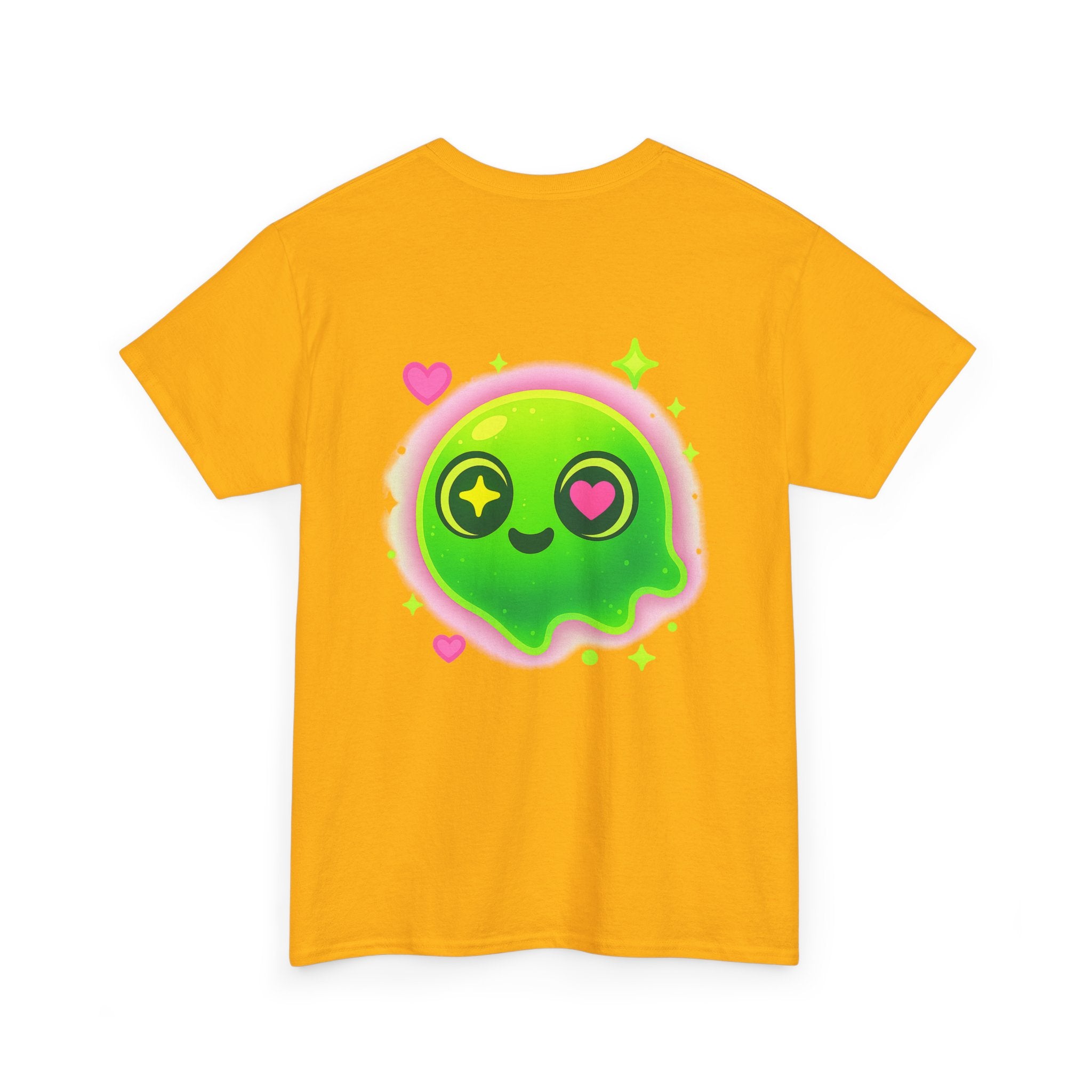 Neon Green Blob Unisex Tee - Cute Cartoonish Design with Hearts and Stars