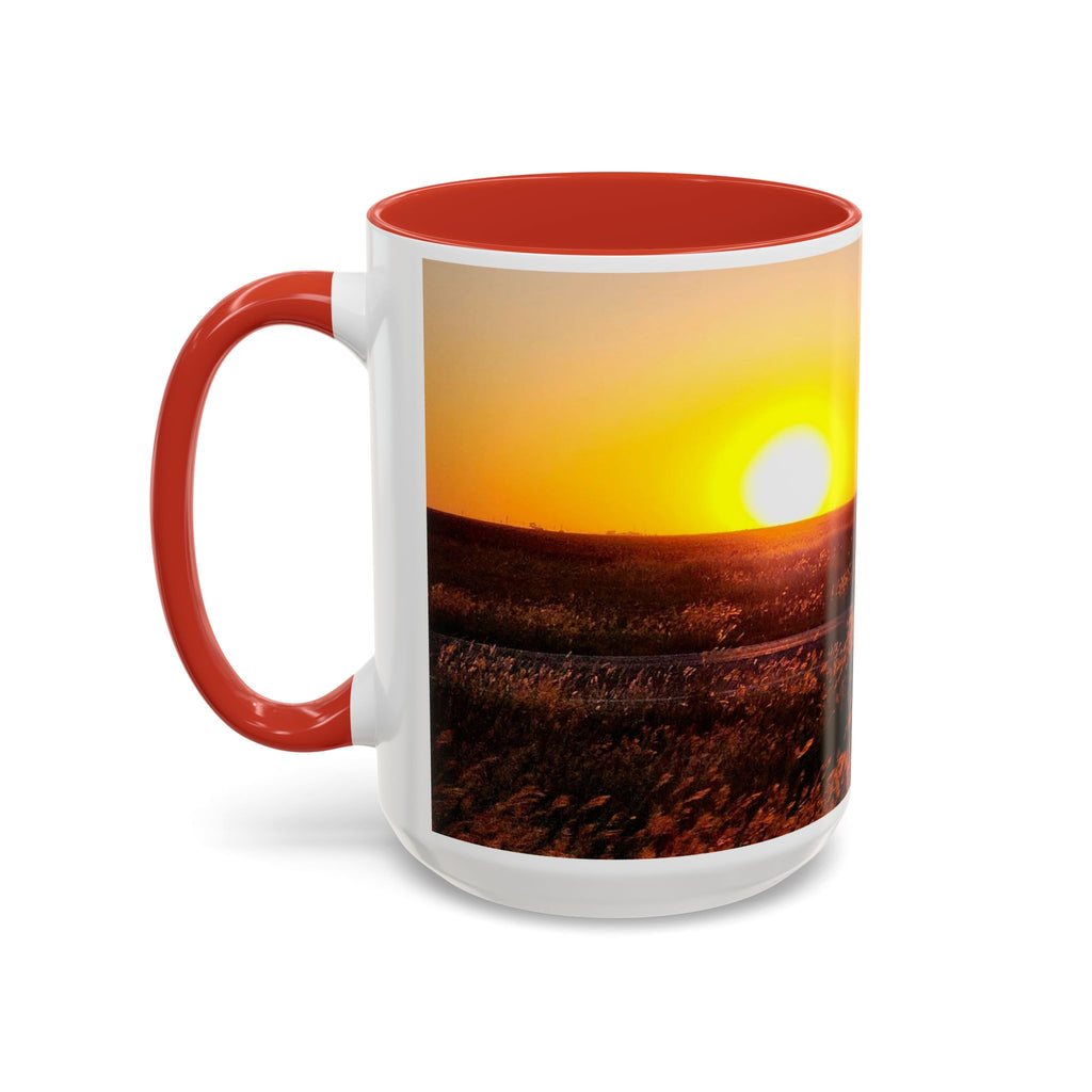 Sunset Prairie Accent Coffee Mug — Warm Sunrise Landscape 11/15oz