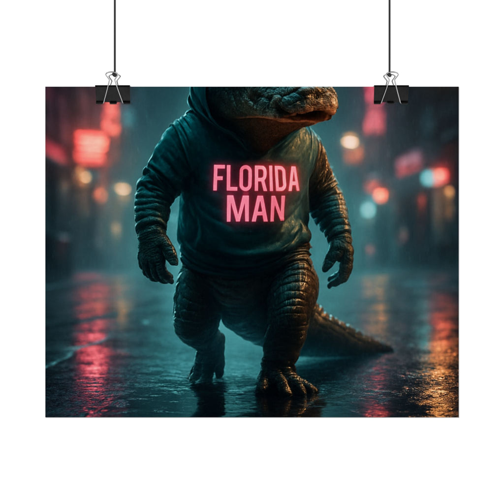 Rolled Posters - Florida Man Gaming Alligator Cyberpunk 3D Render