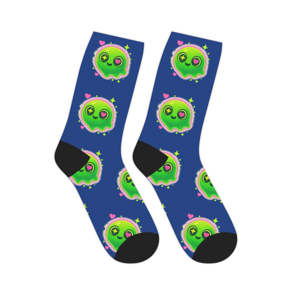 Mid-length Socks Cosmic Gator Face Pattern Neon Green Blue Funny Gaming Florida Man Vaporwave Swamp Style