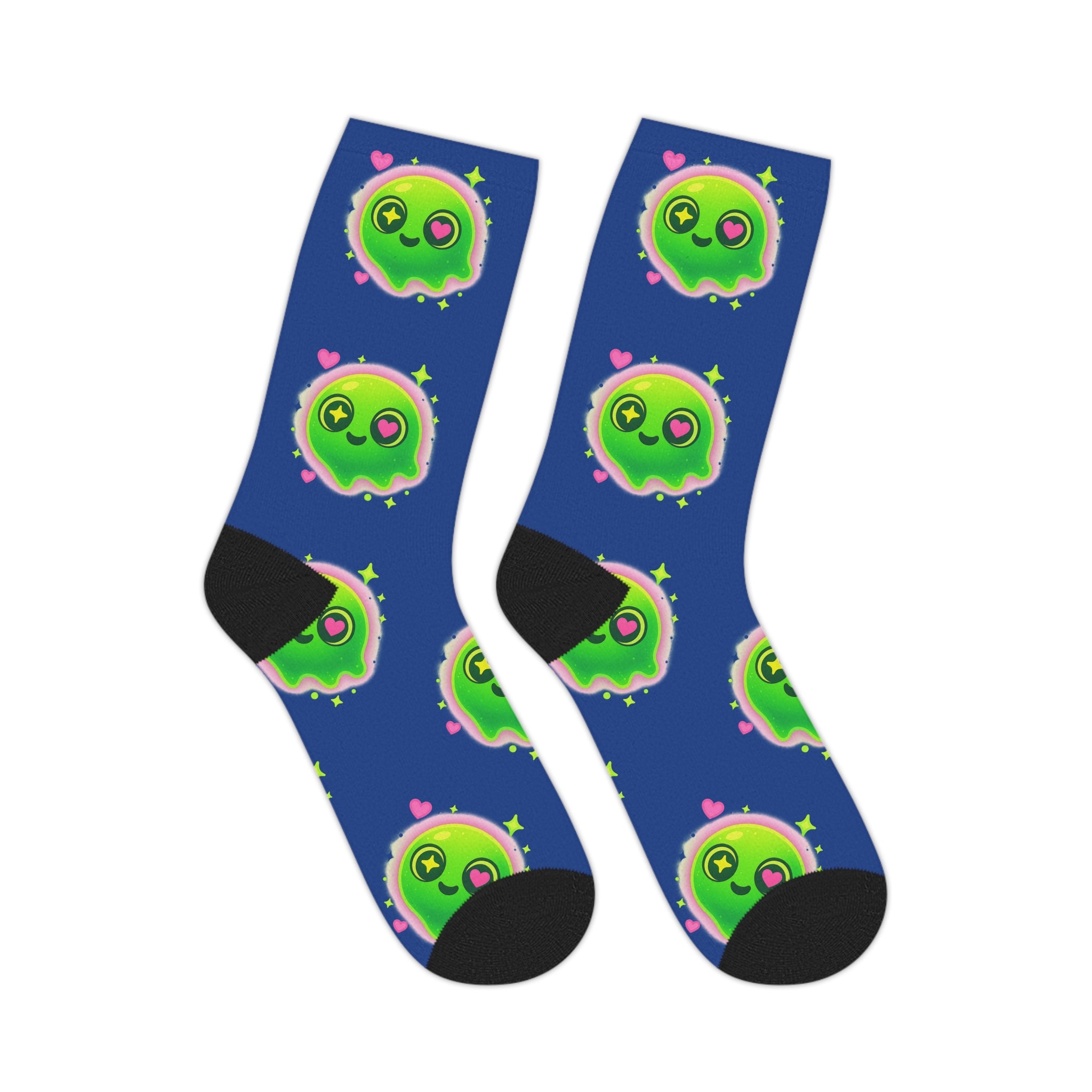Mid-length Socks Cosmic Gator Face Pattern Neon Green Blue Funny Gaming Florida Man Vaporwave Swamp Style