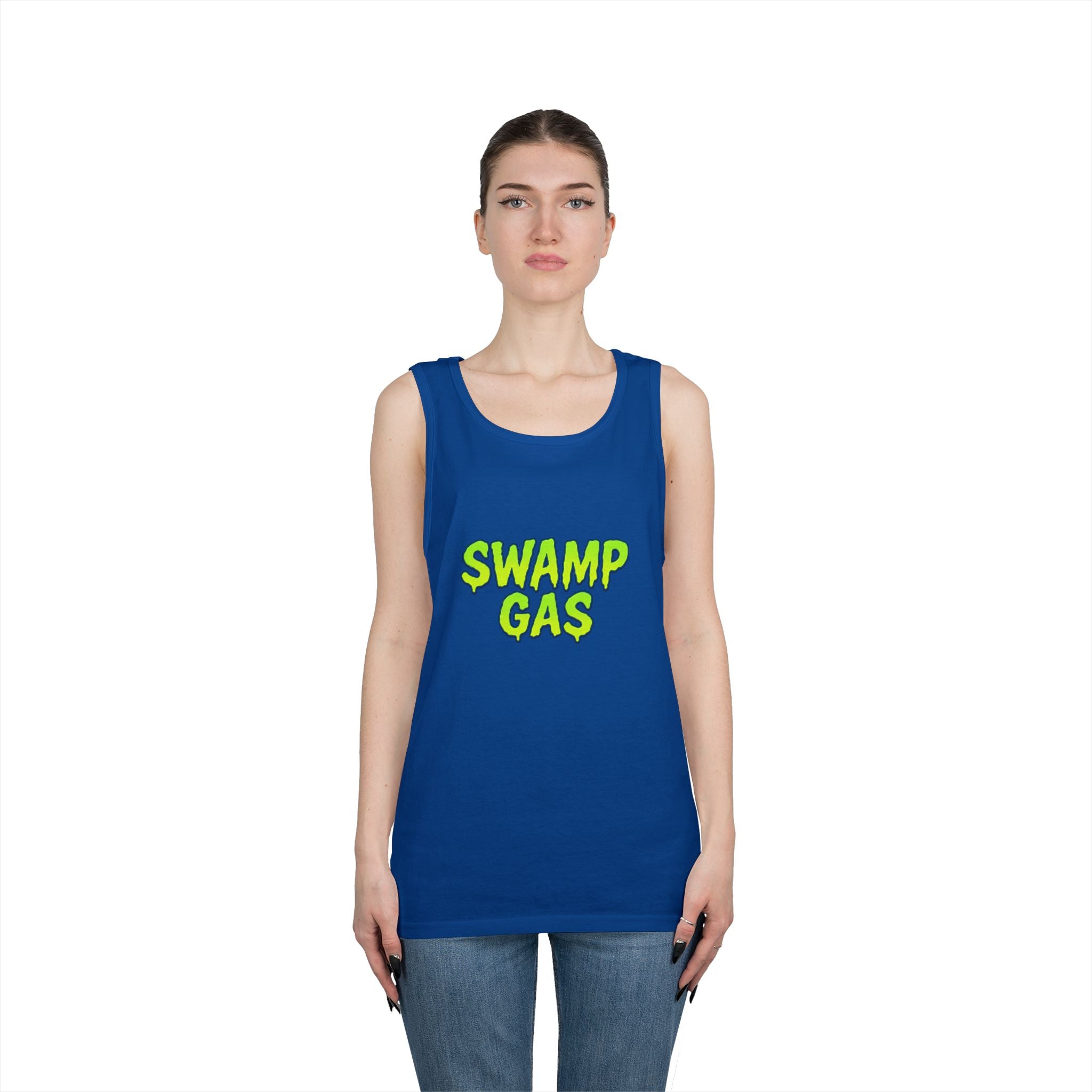 Swamp Gas Unisex Heavy Cotton Tank Top, Funny Summer Shirt, Graphic Muscle Tee, Casual Wear, Gift for Monster Lovers
