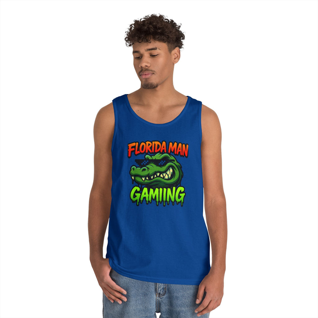 Florida Man Gaming Unisex Heavy Cotton Tank Top, Fun Summer Apparel, Gamer Gift, Casual Wear, Florida Themed Clothing